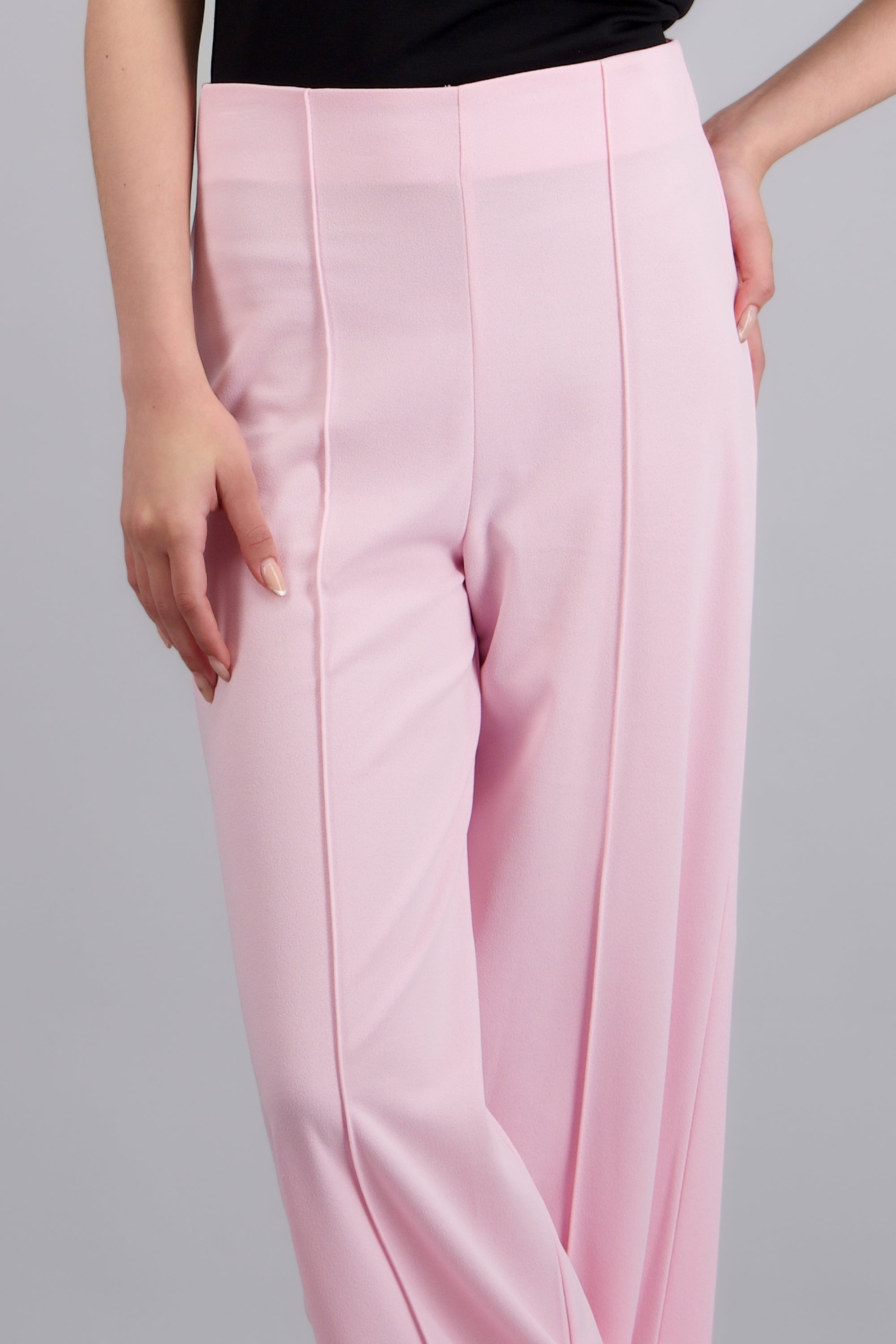 Pantalón Wide Leg Cintura Alta Costuras ROSA PASTEL