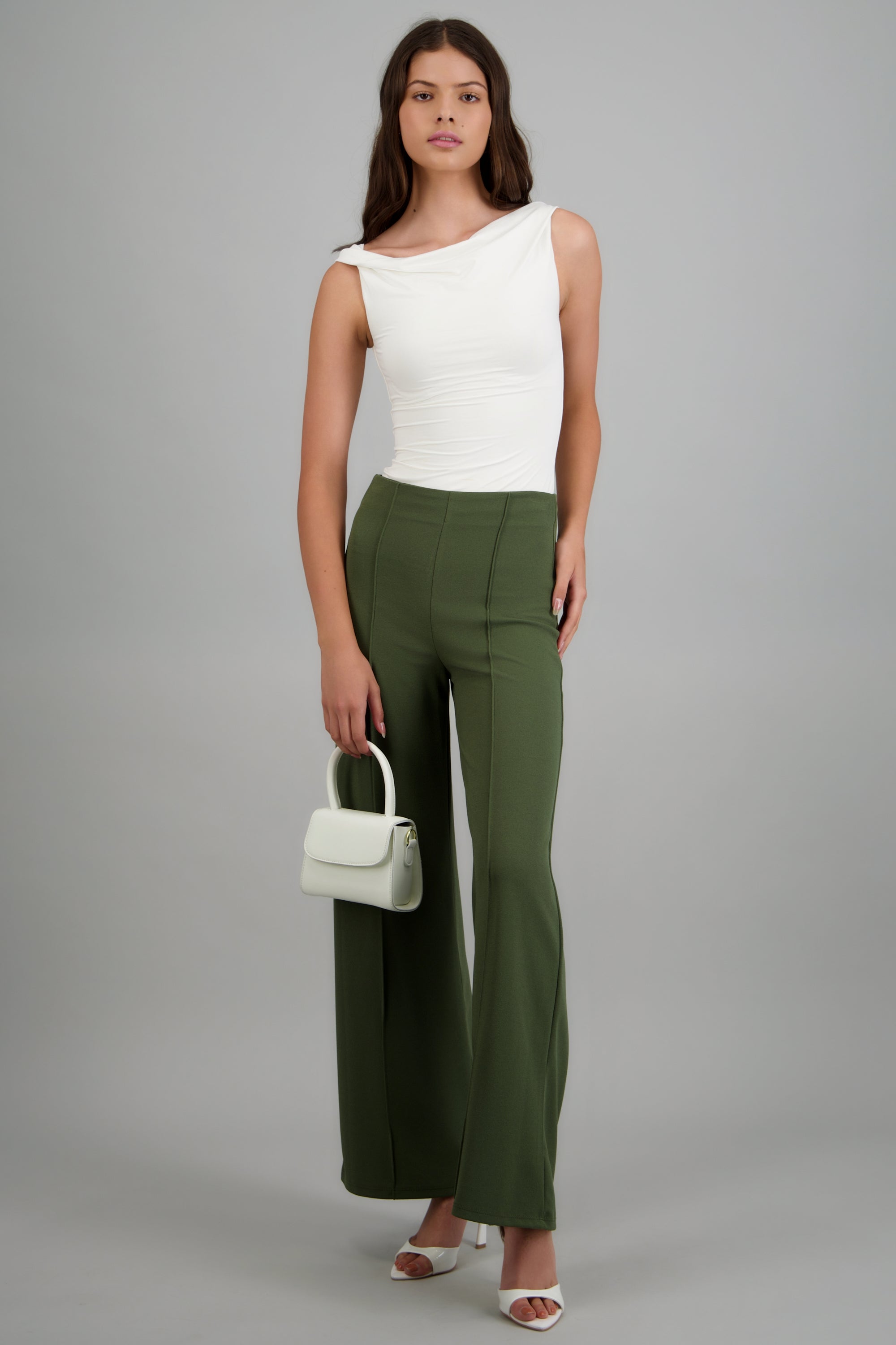 Pantalón Wide Leg Cintura Alta Costuras OLIVO