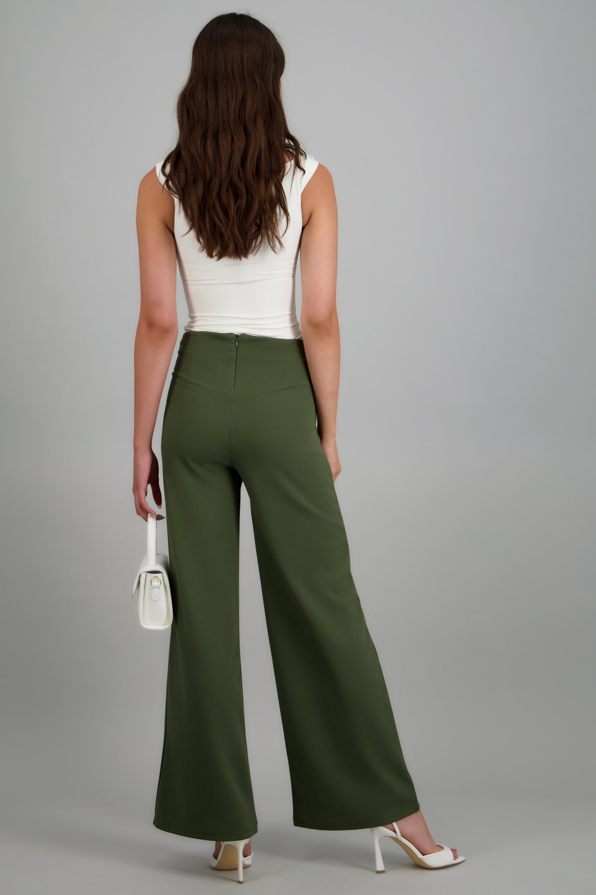 Pantalón Wide Leg Cintura Alta Costuras OLIVO