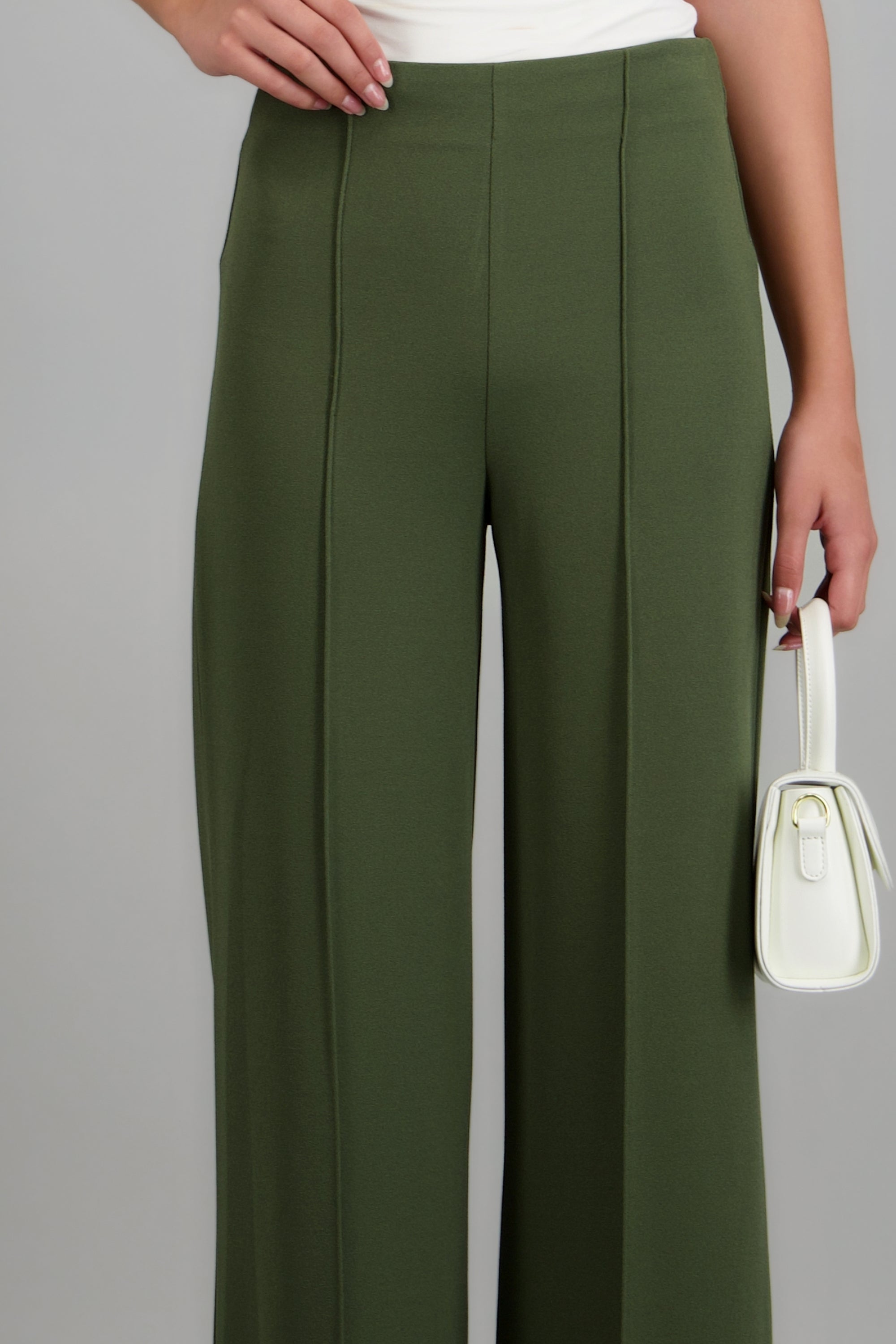 Pantalón Wide Leg Cintura Alta Costuras OLIVO