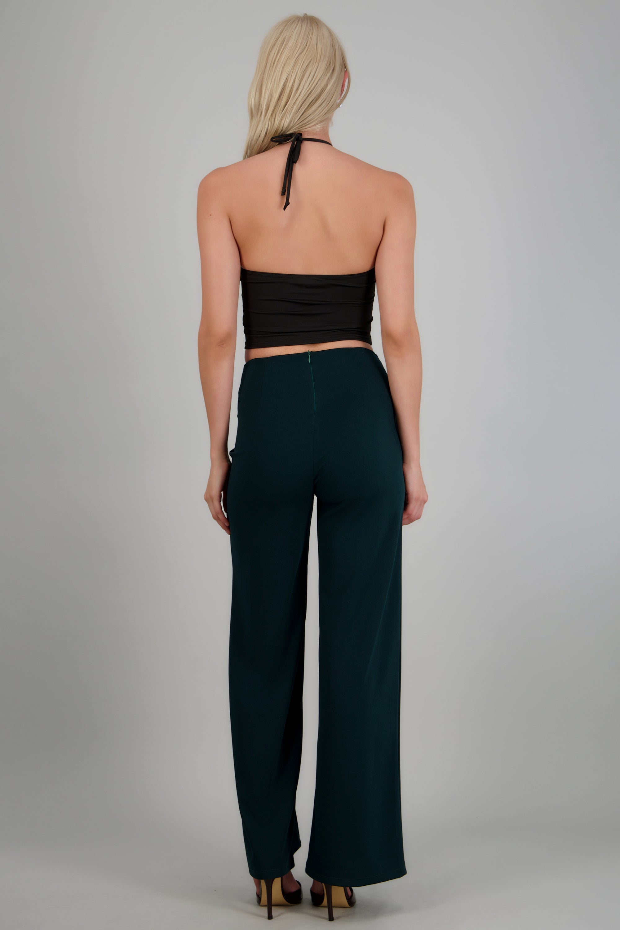 Pantalón Wide Leg Cintura Alta Costuras VERDE CAZADOR