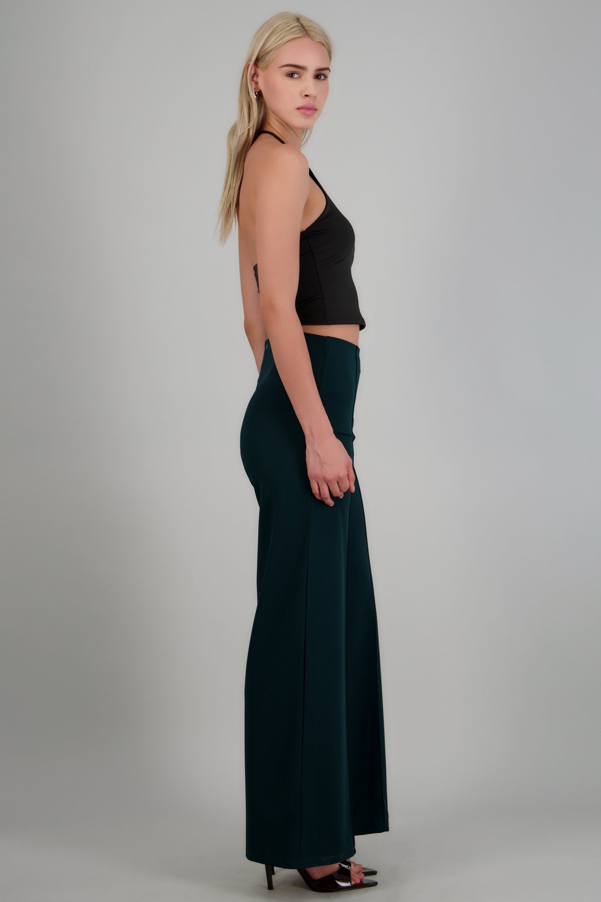 Pantalón Wide Leg Cintura Alta Costuras VERDE CAZADOR