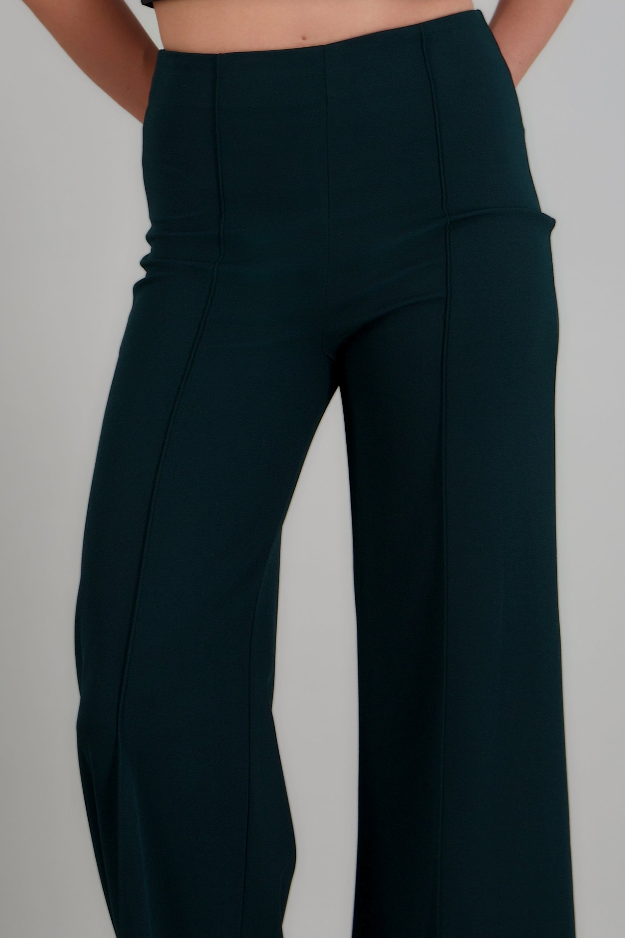 Pantalón Wide Leg Cintura Alta Costuras VERDE CAZADOR