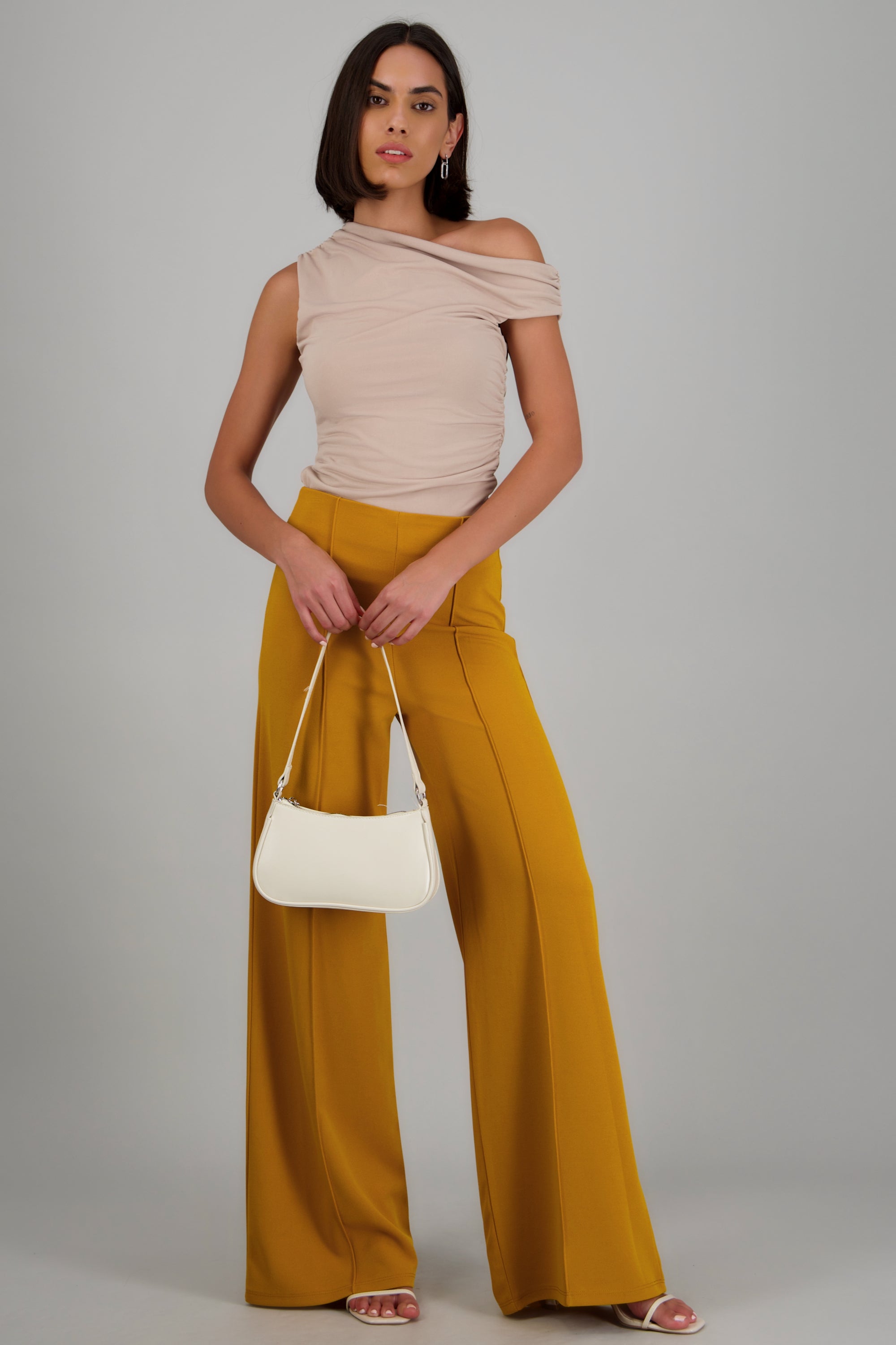 Pantalón Wide Leg Cintura Alta Costuras MOSTAZA OBSCURO
