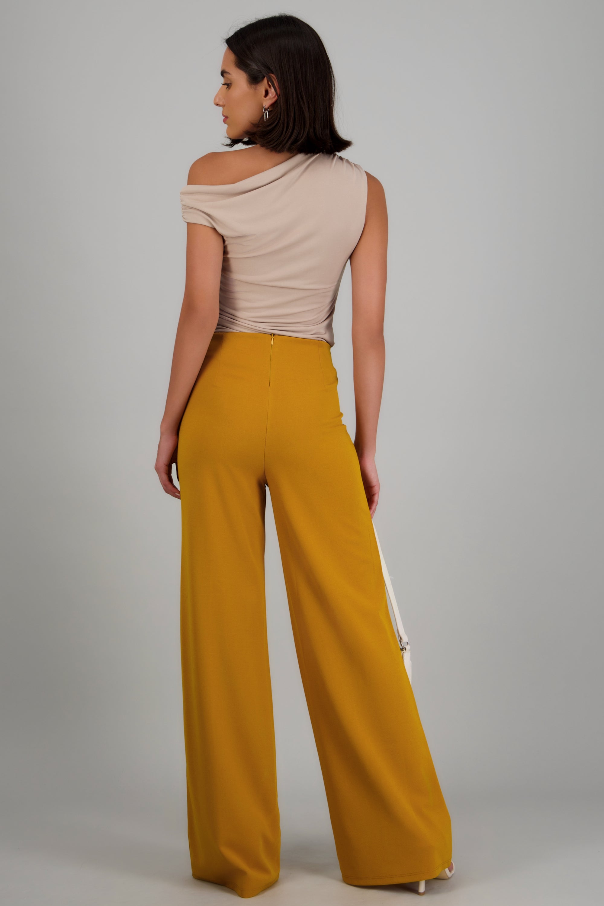 Pantalón Wide Leg Cintura Alta Costuras MOSTAZA OBSCURO