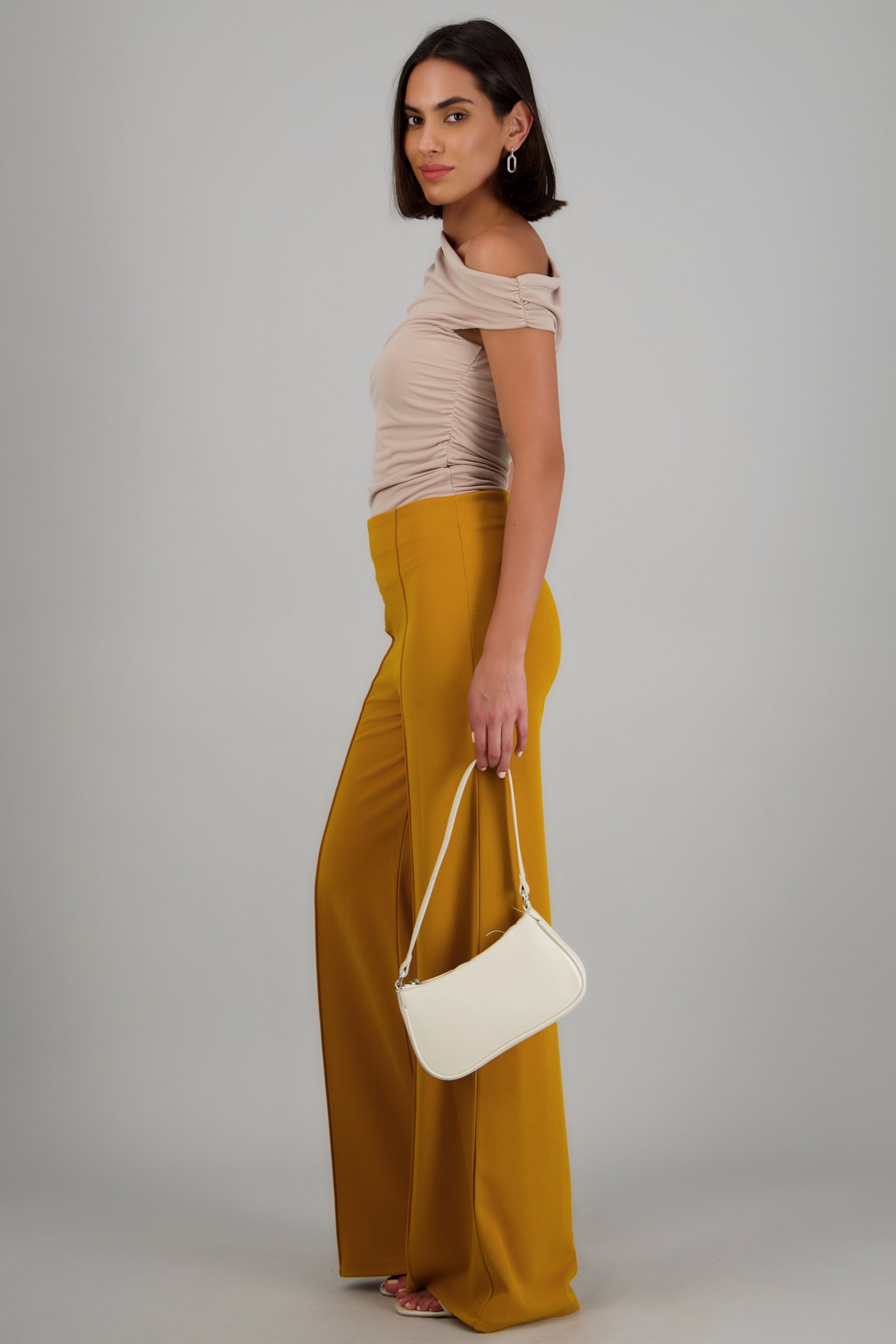 Pantalón Wide Leg Cintura Alta Costuras MOSTAZA OBSCURO
