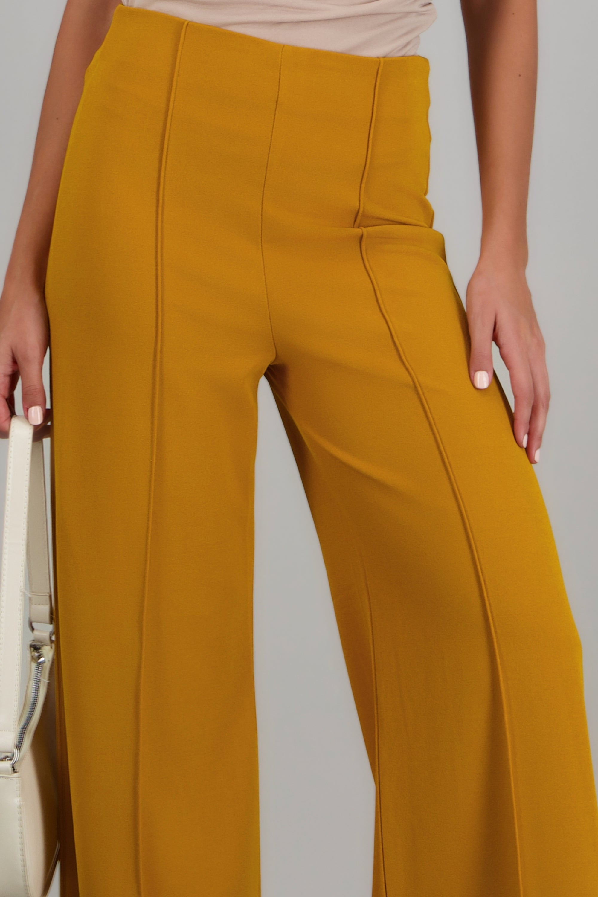 Pantalón Wide Leg Cintura Alta Costuras MOSTAZA OBSCURO