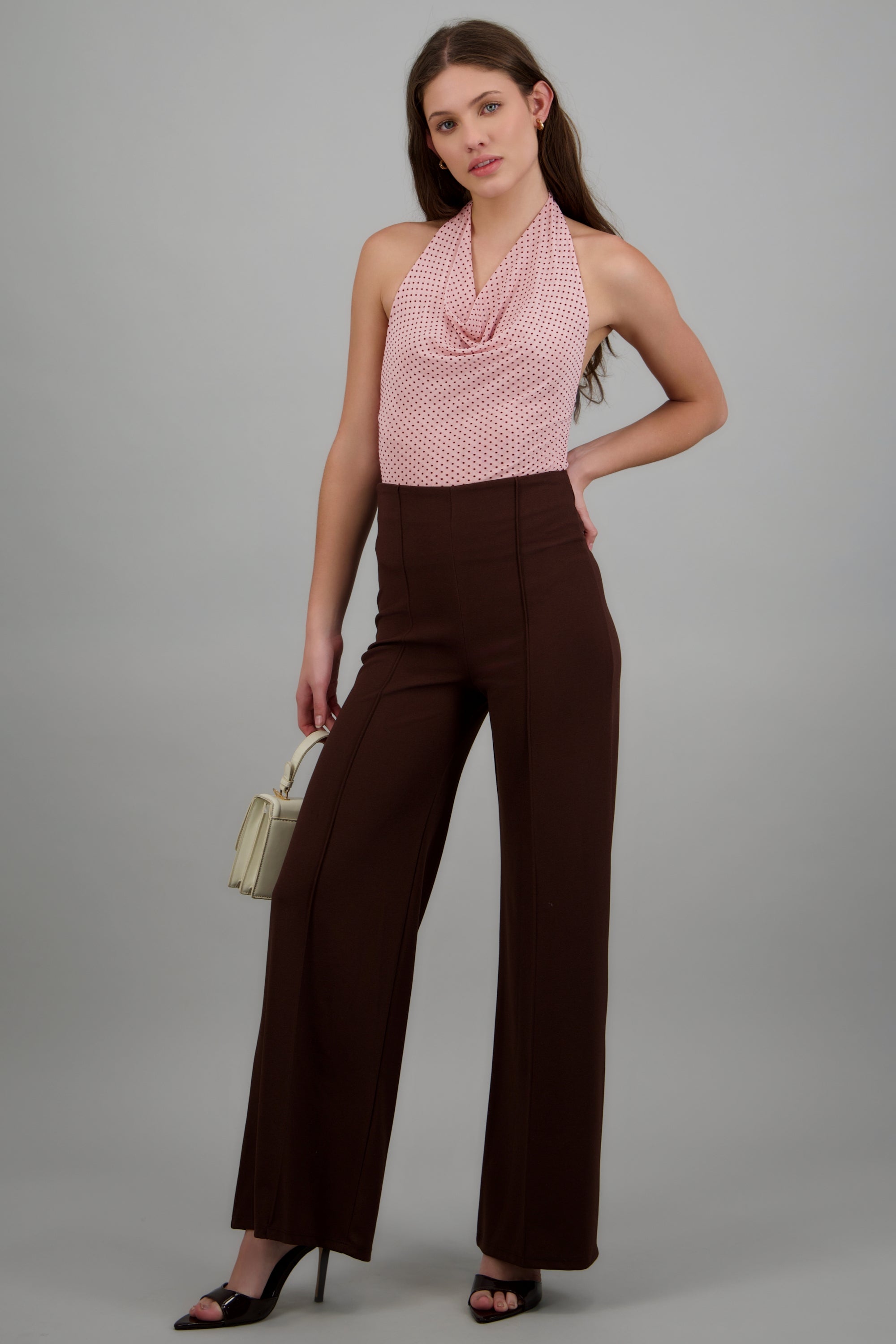 Pantalón Wide Leg Cintura Alta Costuras CAFE OBSCURO