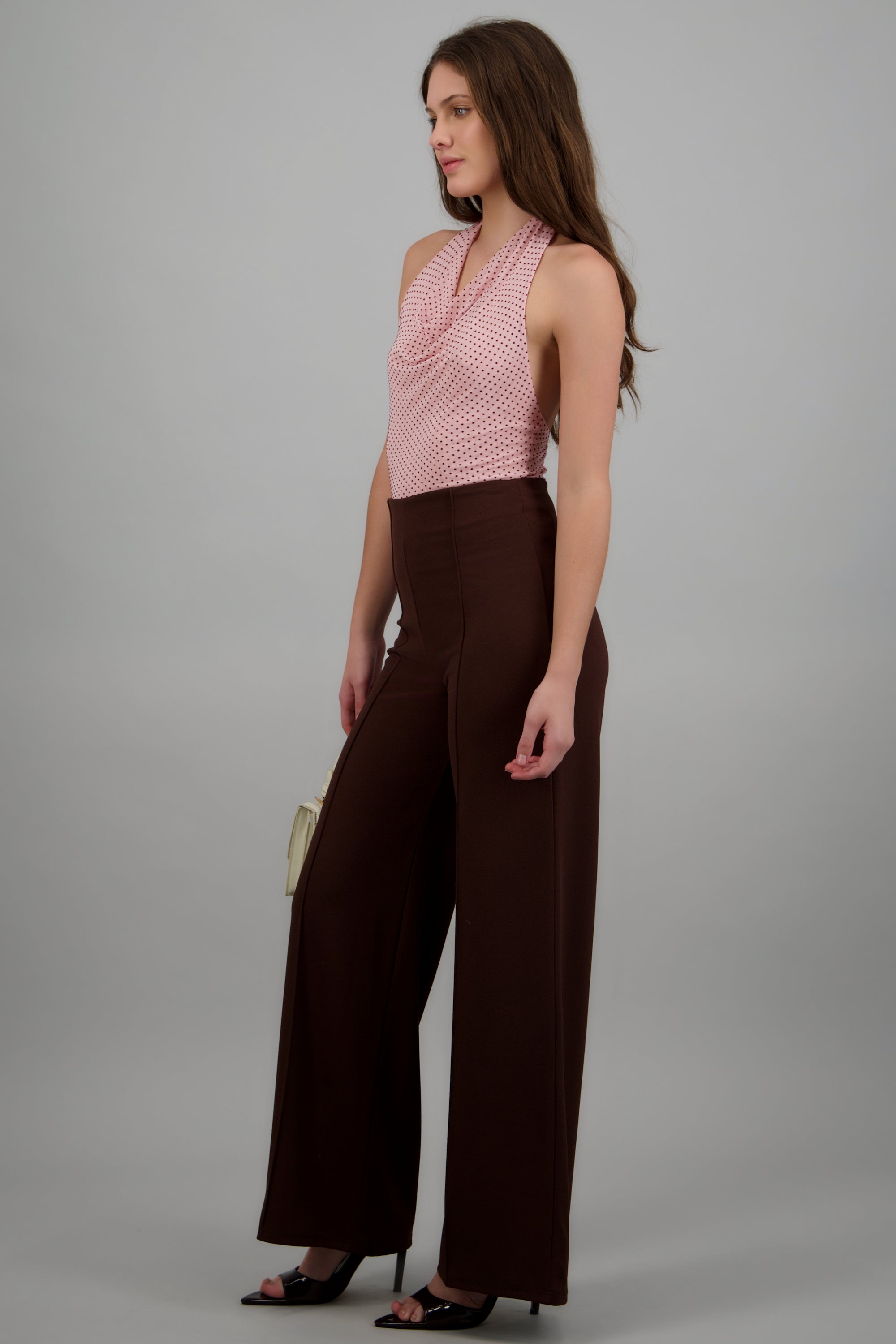 Pantalón Wide Leg Cintura Alta Costuras CAFE OBSCURO