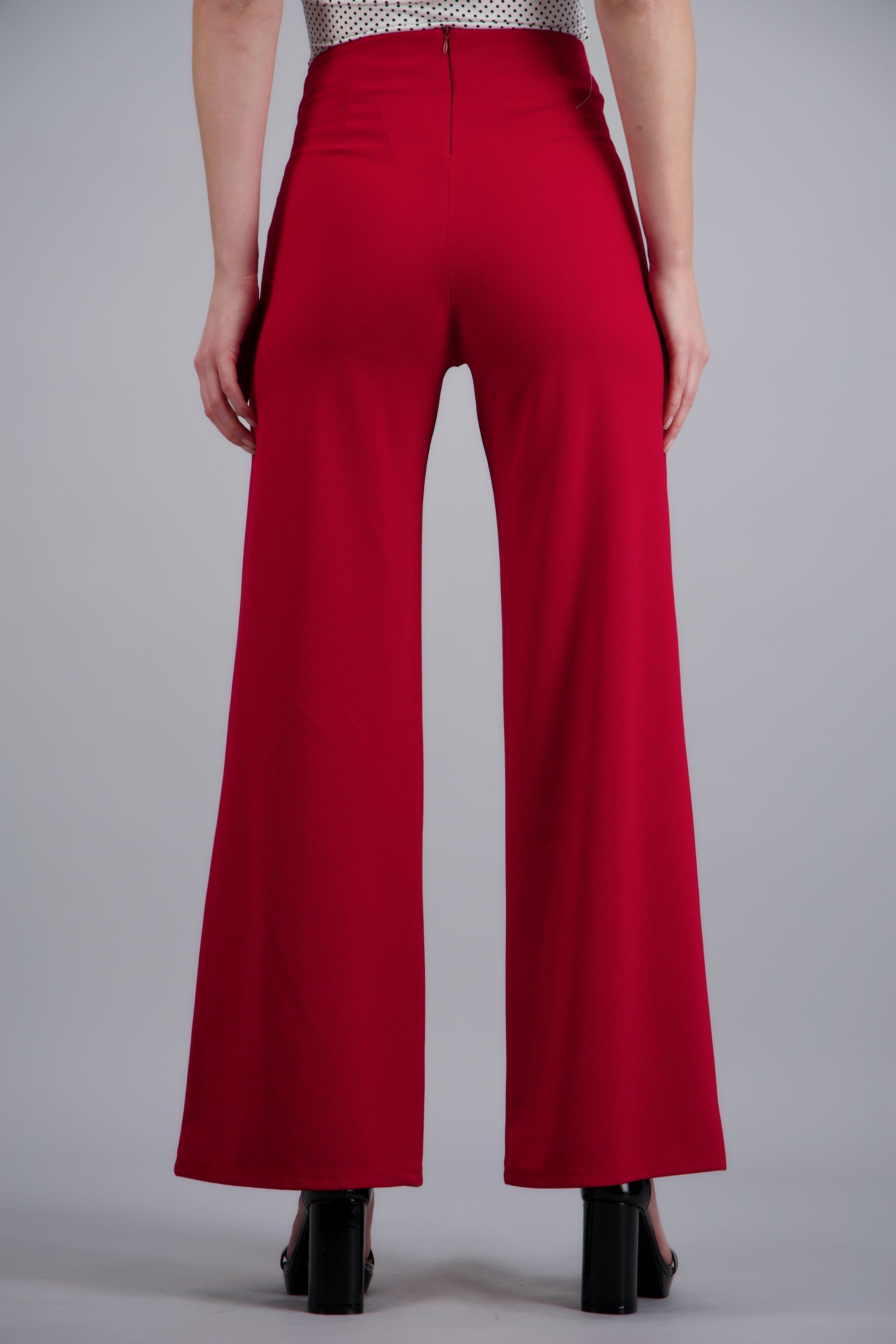Pantalón Wide Leg Cintura Alta Costuras ROJO TOMATE