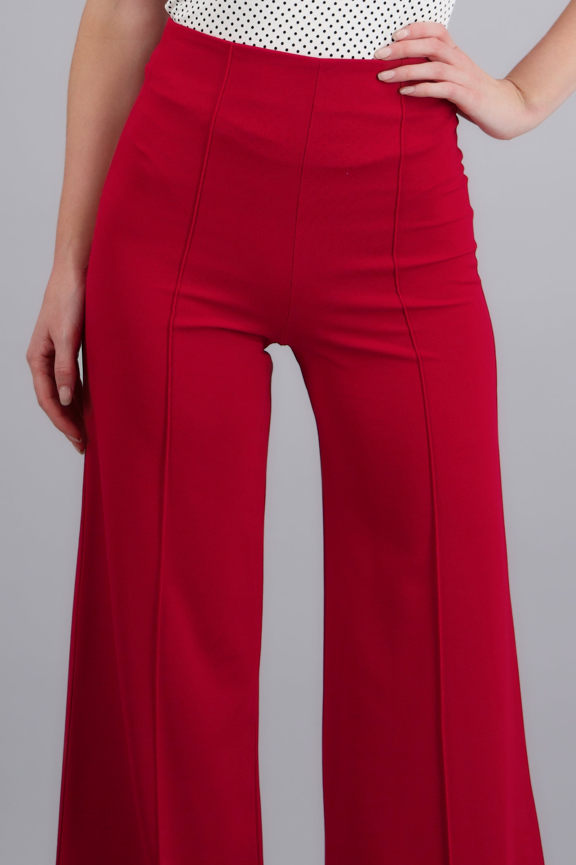 Pantalón Wide Leg Cintura Alta Costuras ROJO TOMATE