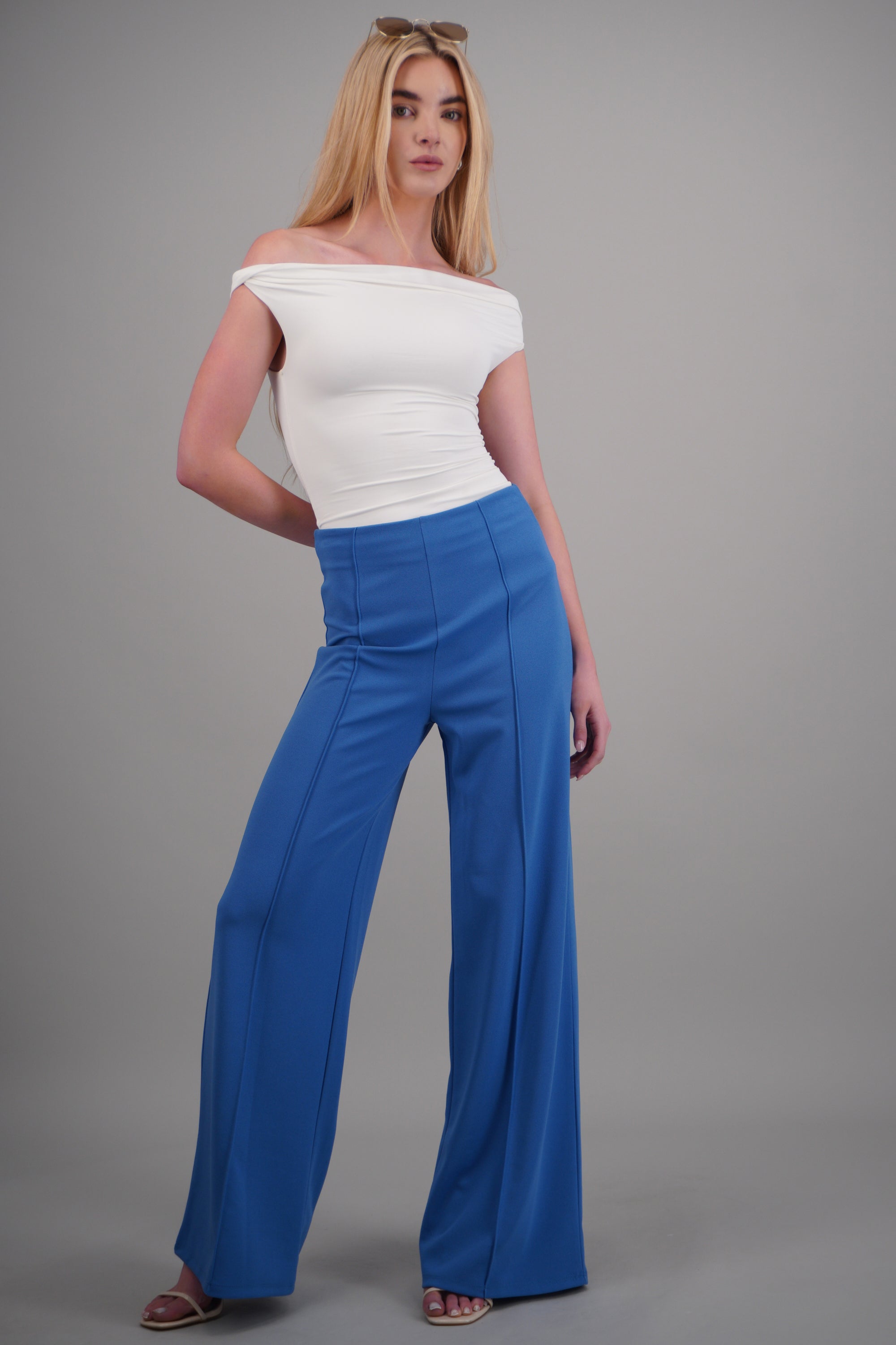Pantalón Wide Leg Cintura Alta Costuras INDIGO