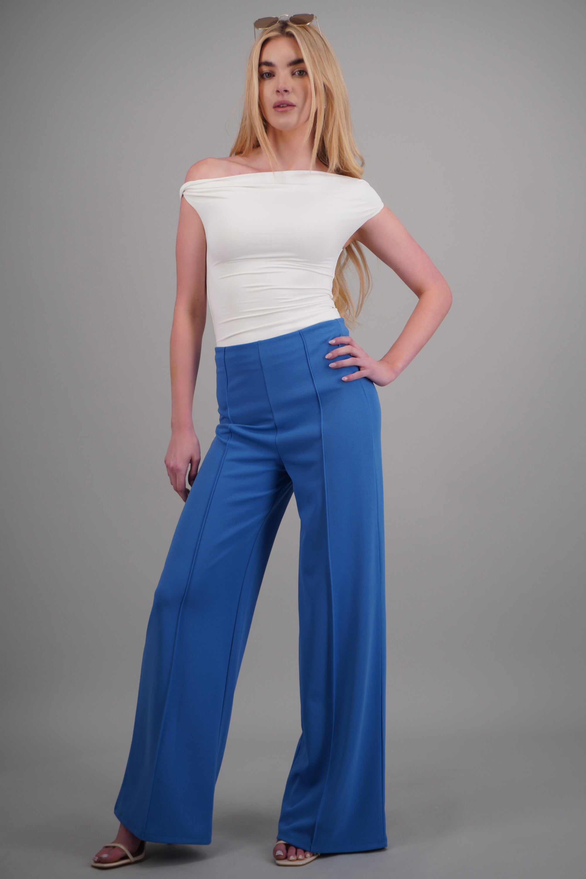 Pantalón Wide Leg Cintura Alta Costuras INDIGO