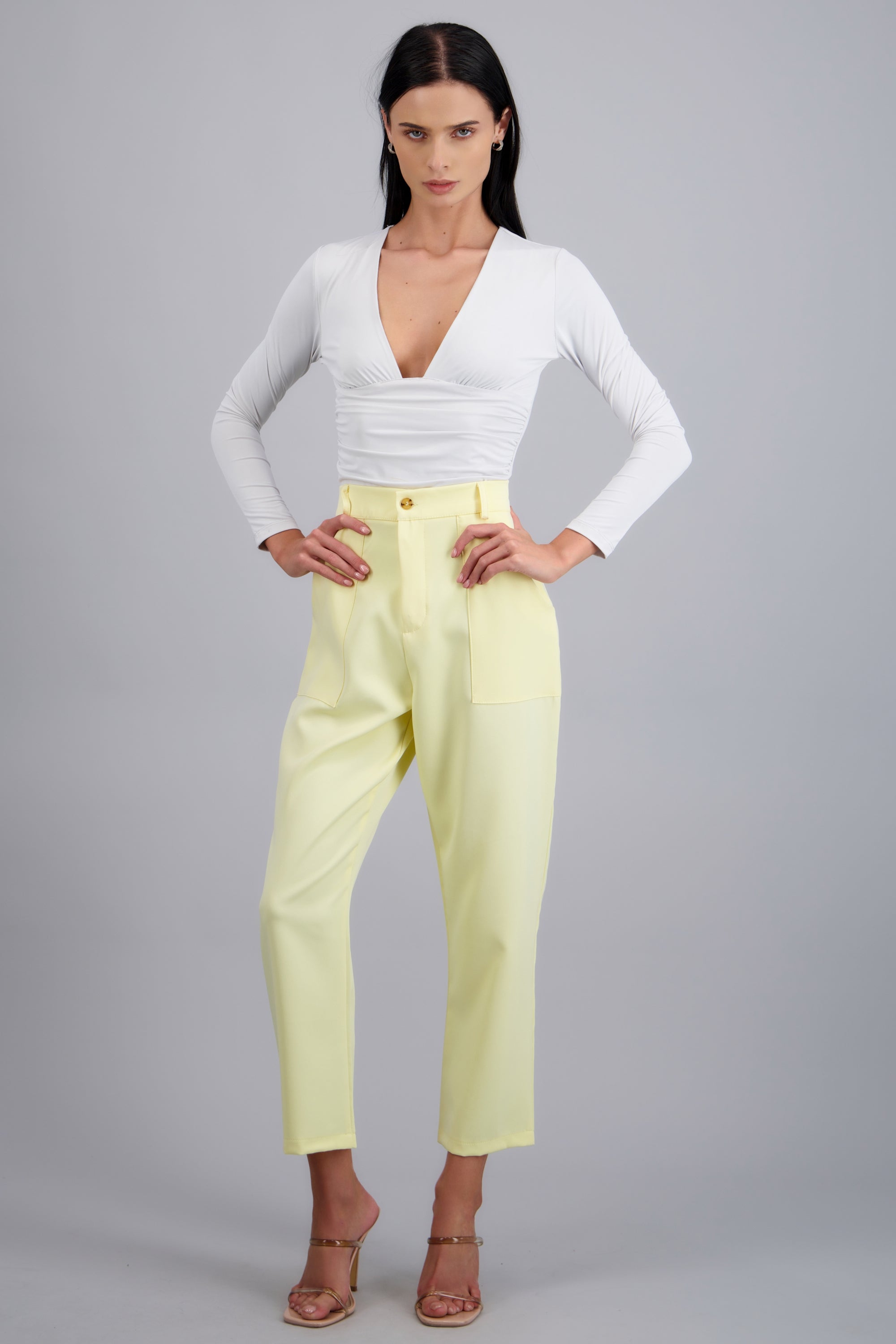 Pantalón Cintura Alta Capri Bolsas AMARILLO PASTEL