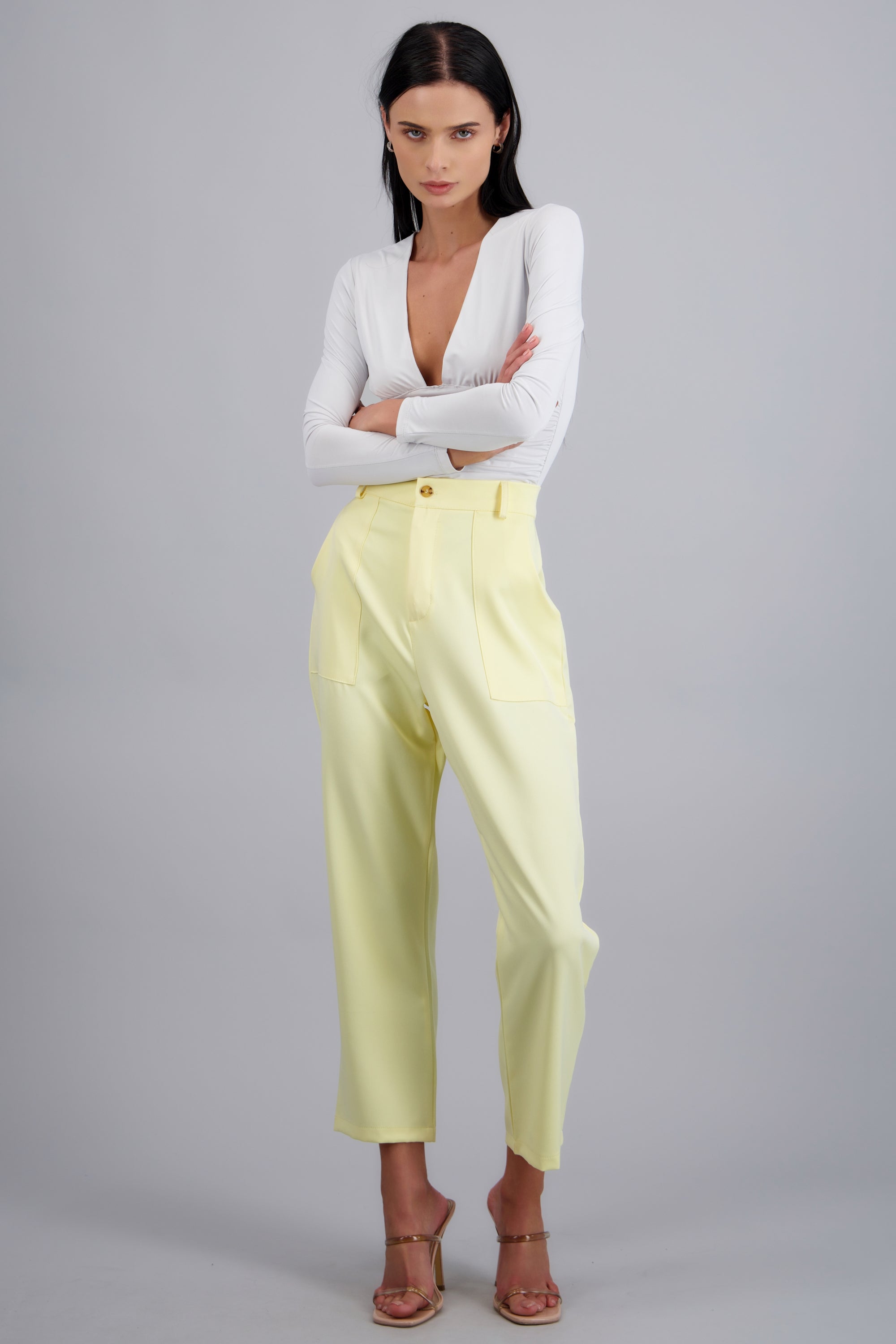 Pantalón Cintura Alta Capri Bolsas AMARILLO PASTEL