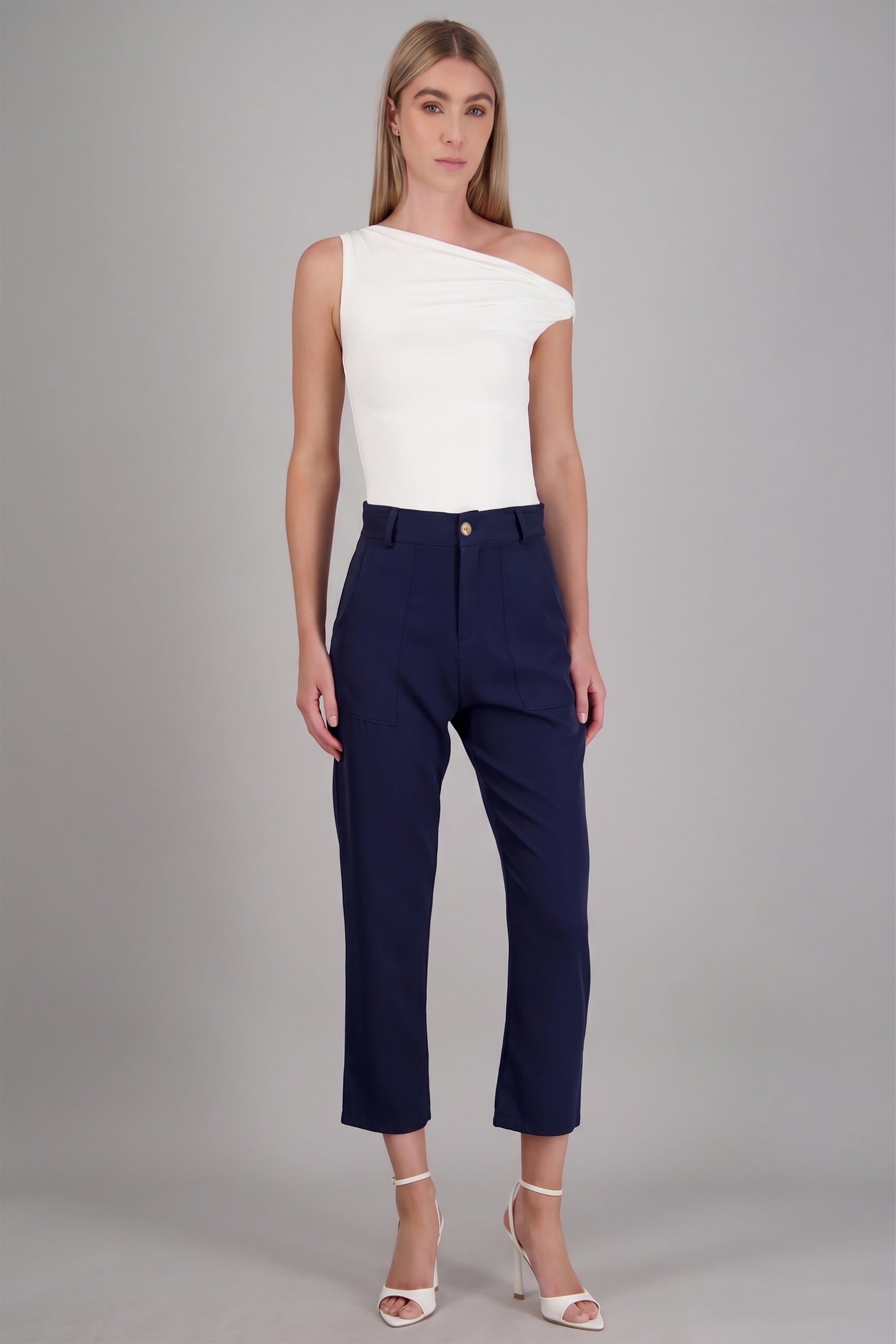 Pantalón Cintura Alta Capri Bolsas AZUL
