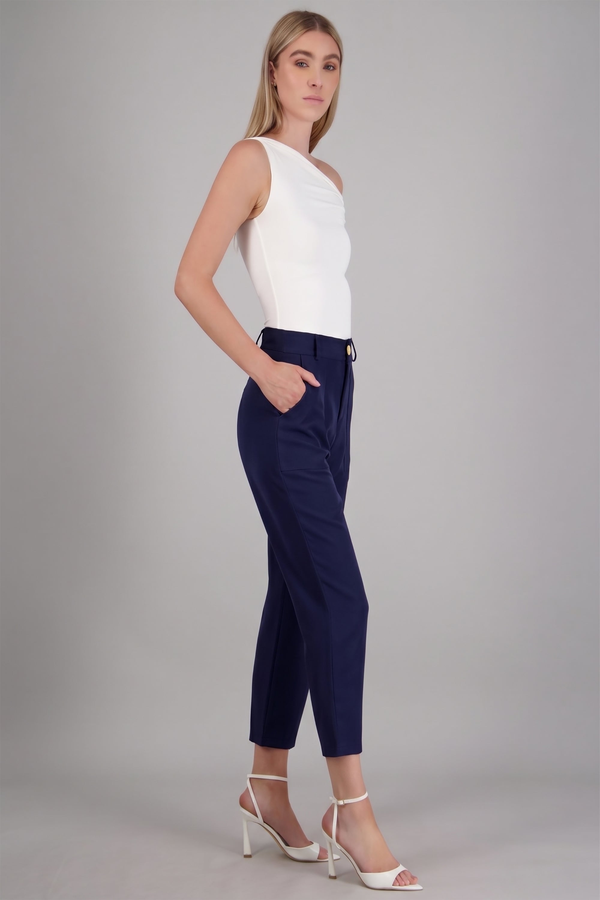 Pantalón Cintura Alta Capri Bolsas AZUL