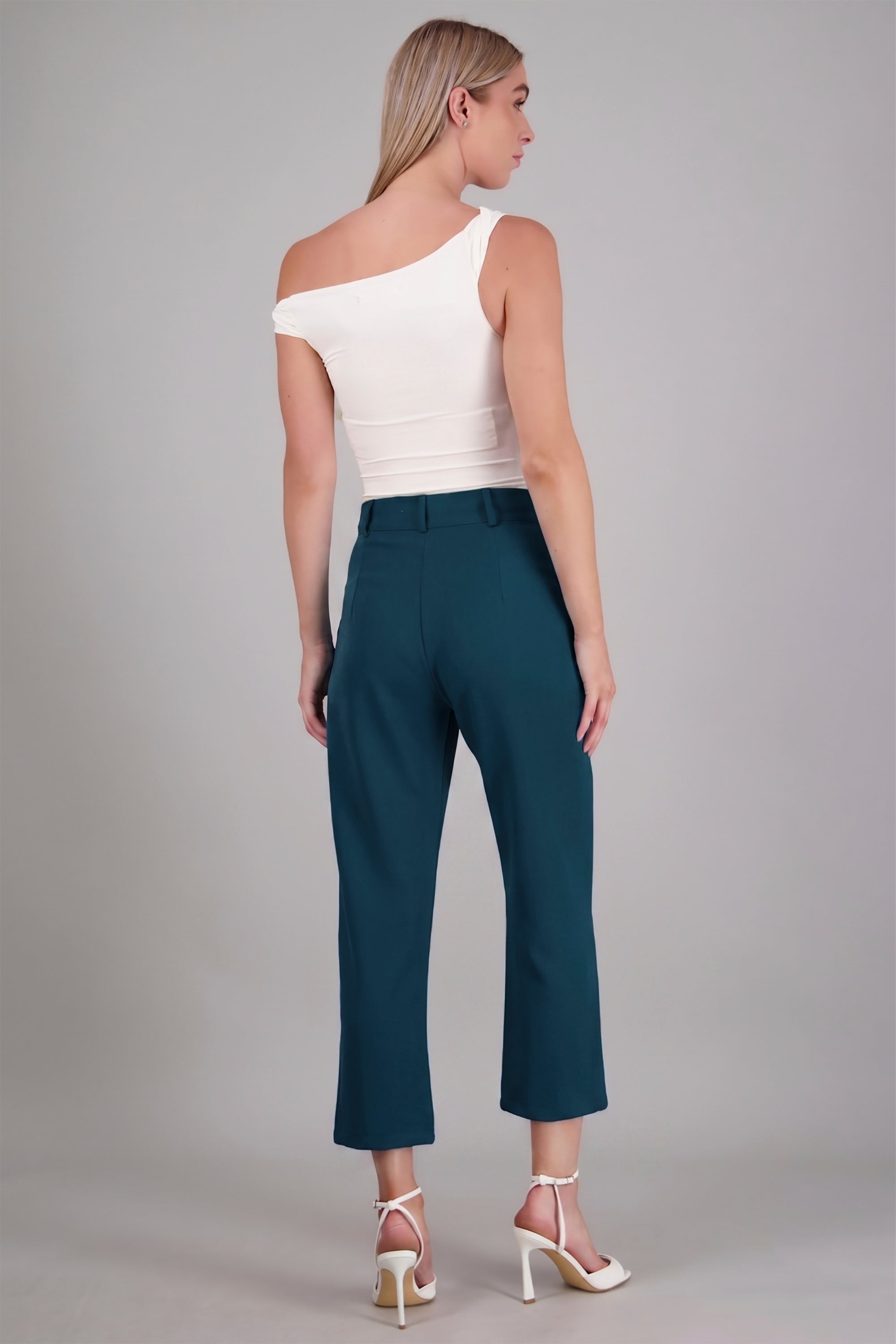 Pantalón Cintura Alta Capri Bolsas AZUL PATO