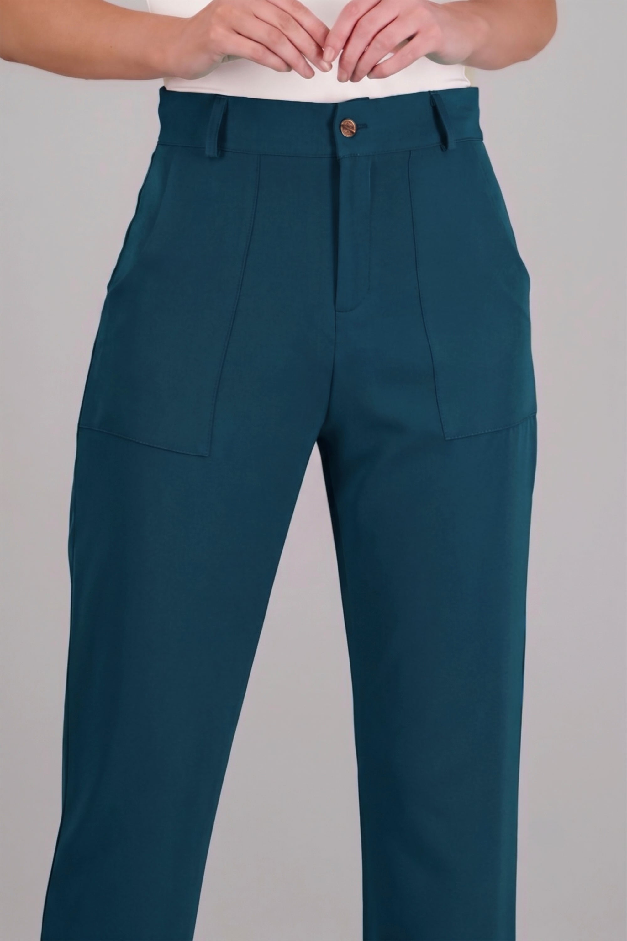 Pantalón Cintura Alta Capri Bolsas AZUL PATO