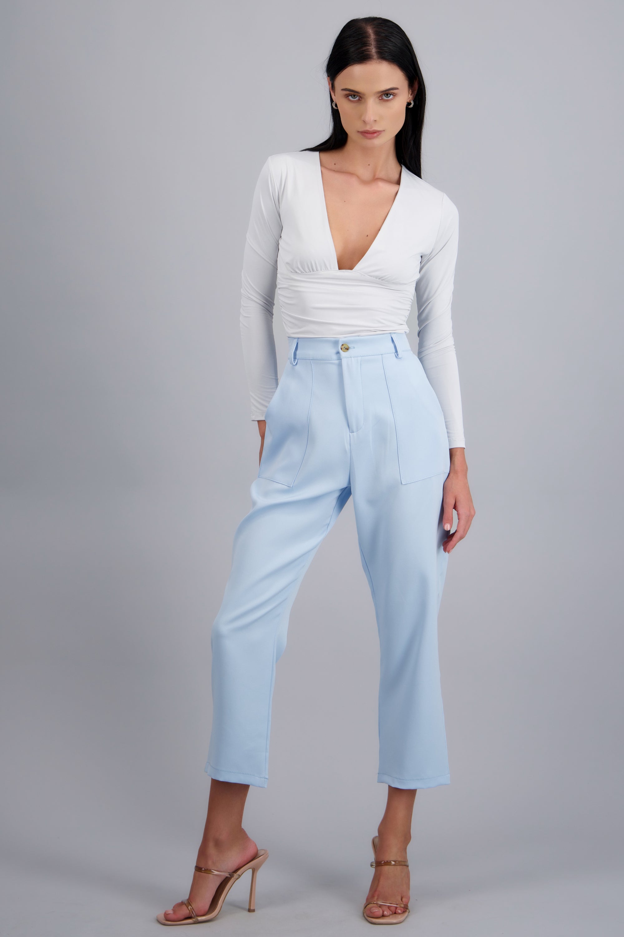 Pantalón Cintura Alta Capri Bolsas AZUL PASTEL