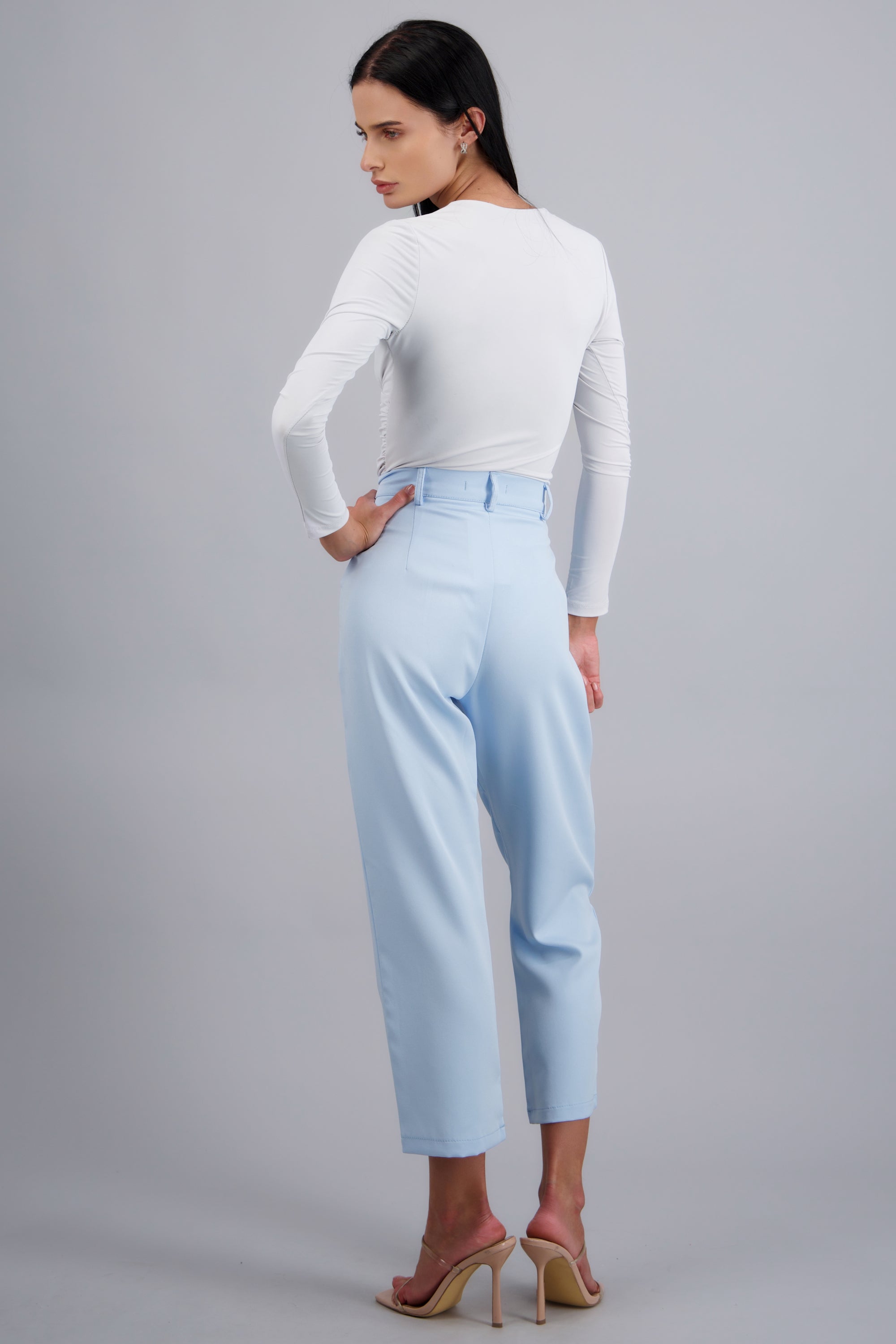 Pantalón Cintura Alta Capri Bolsas AZUL PASTEL