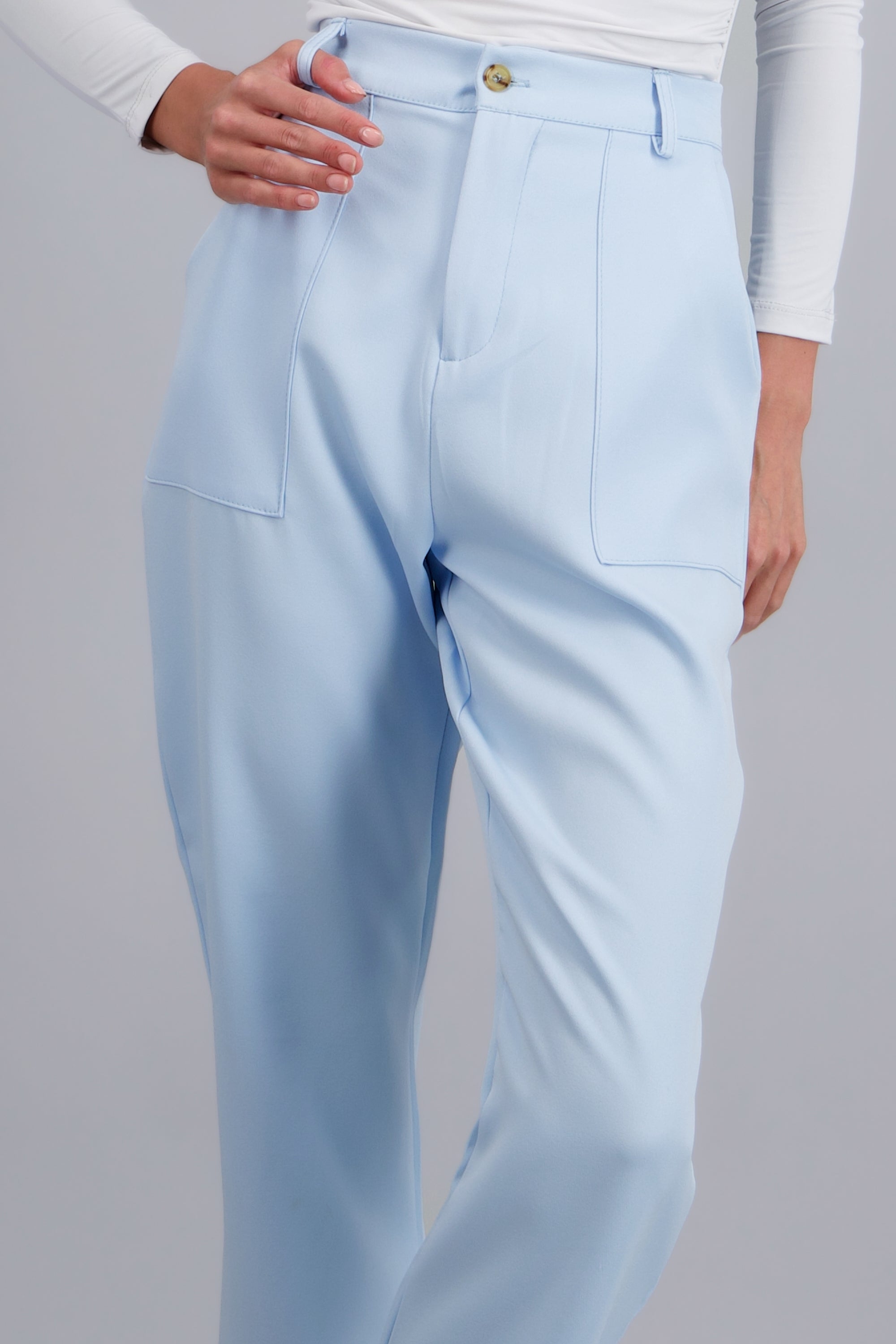 Pantalón Cintura Alta Capri Bolsas AZUL PASTEL