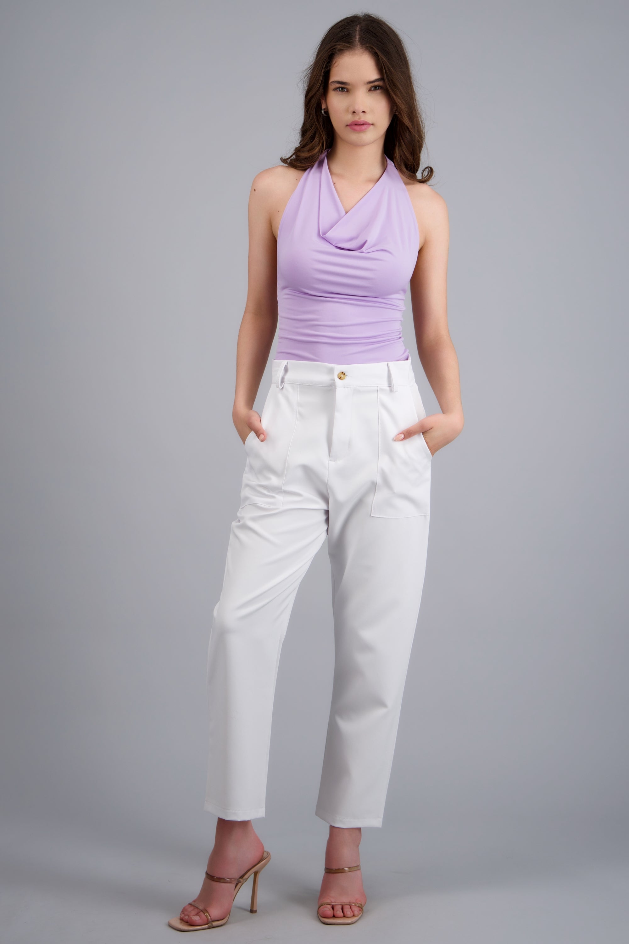 Pantalón Cintura Alta Capri Bolsas BLANCO