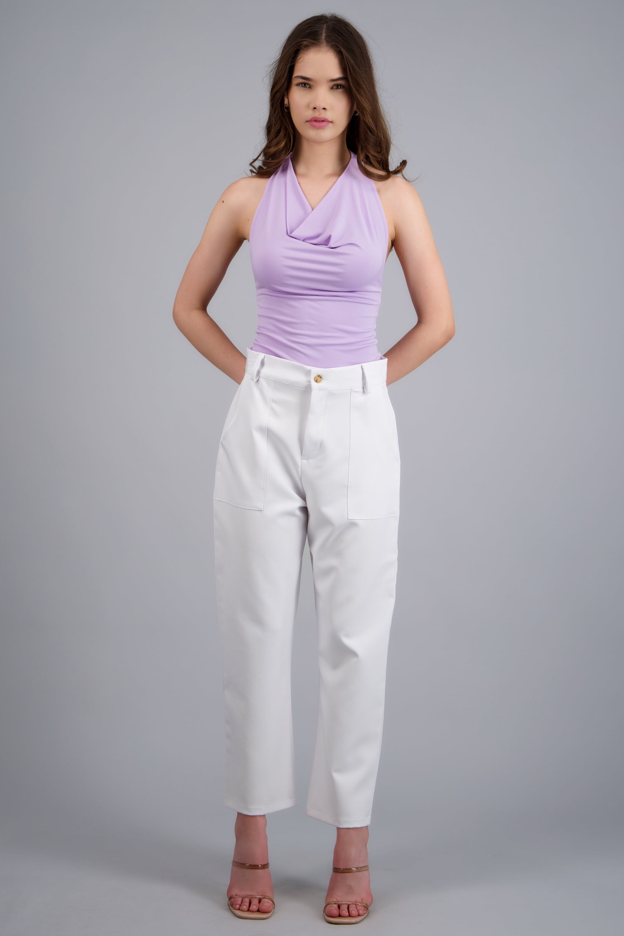 Pantalón Cintura Alta Capri Bolsas BLANCO