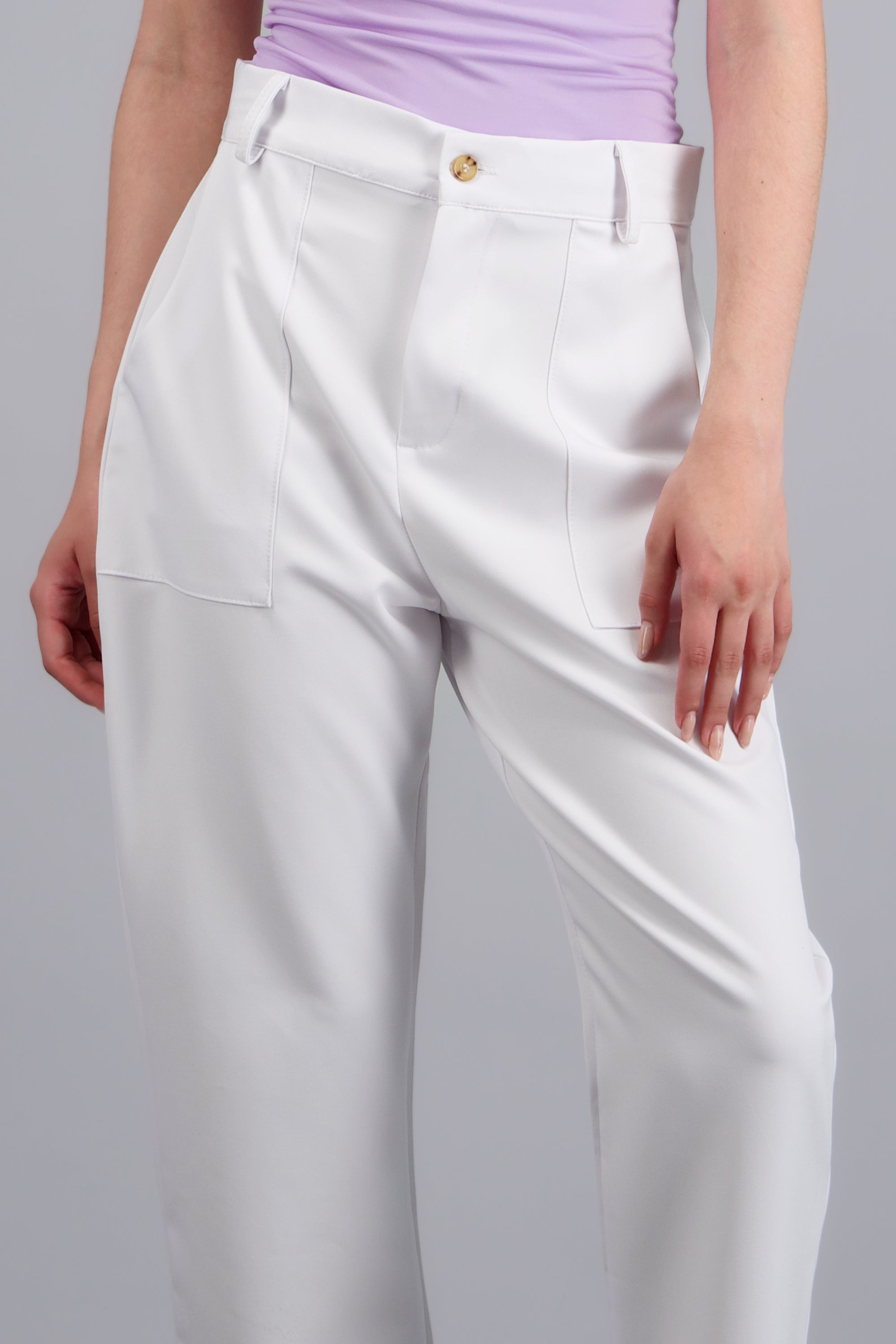 Pantalón Cintura Alta Capri Bolsas BLANCO