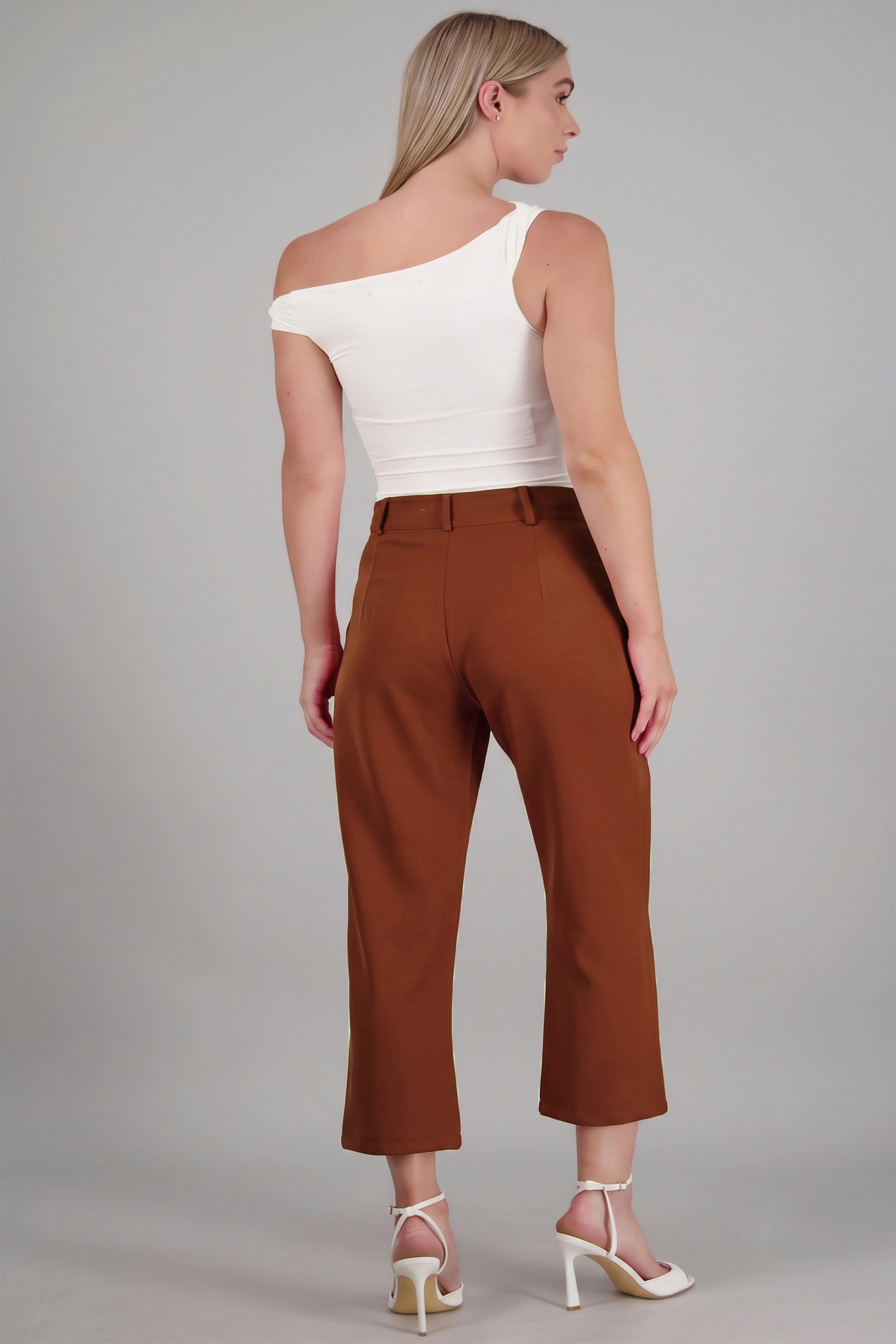 Pantalón Cintura Alta Capri Bolsas COBRE
