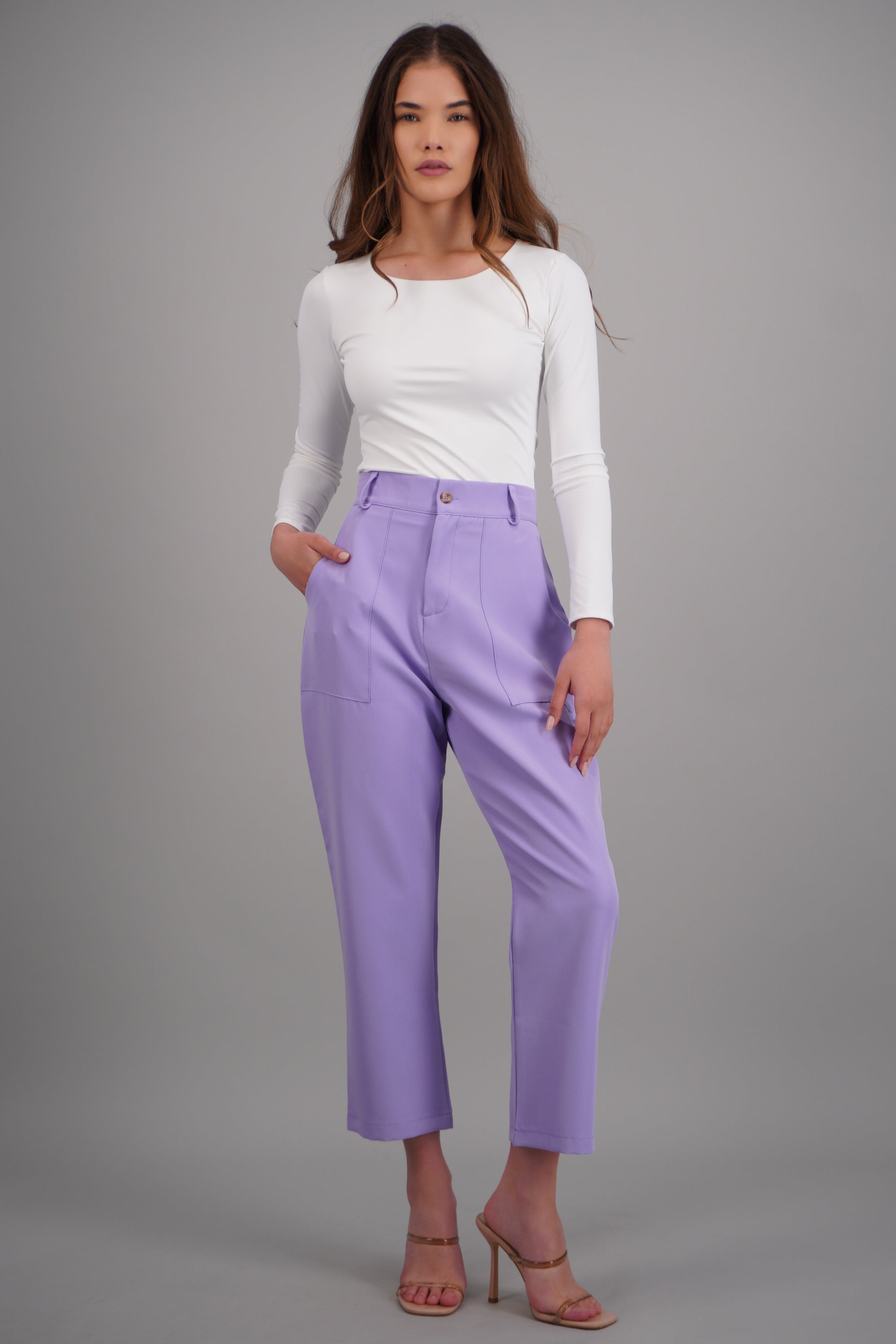 Pantalón Cintura Alta Capri Bolsas LILA