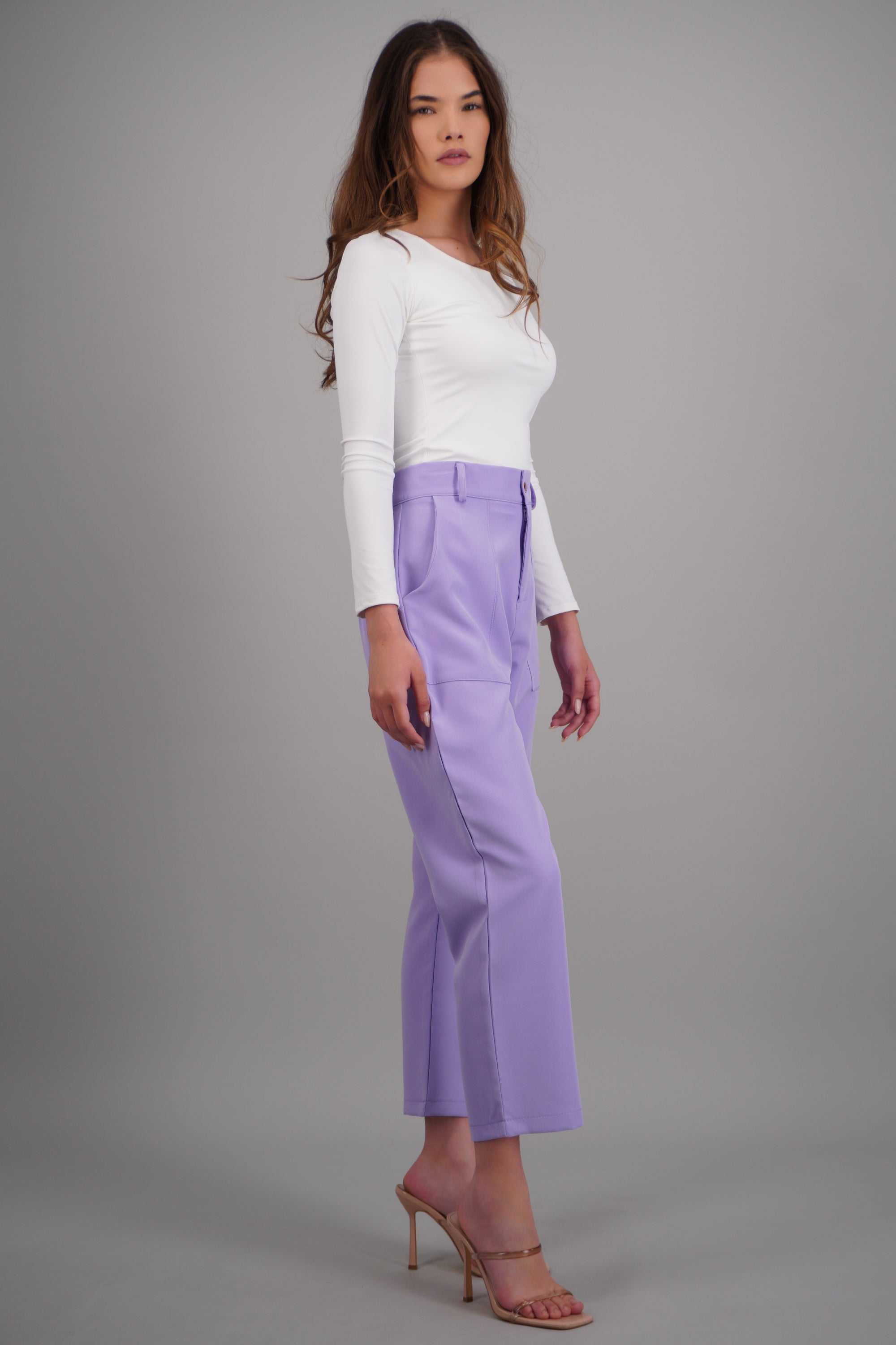 Pantalón Cintura Alta Capri Bolsas LILA