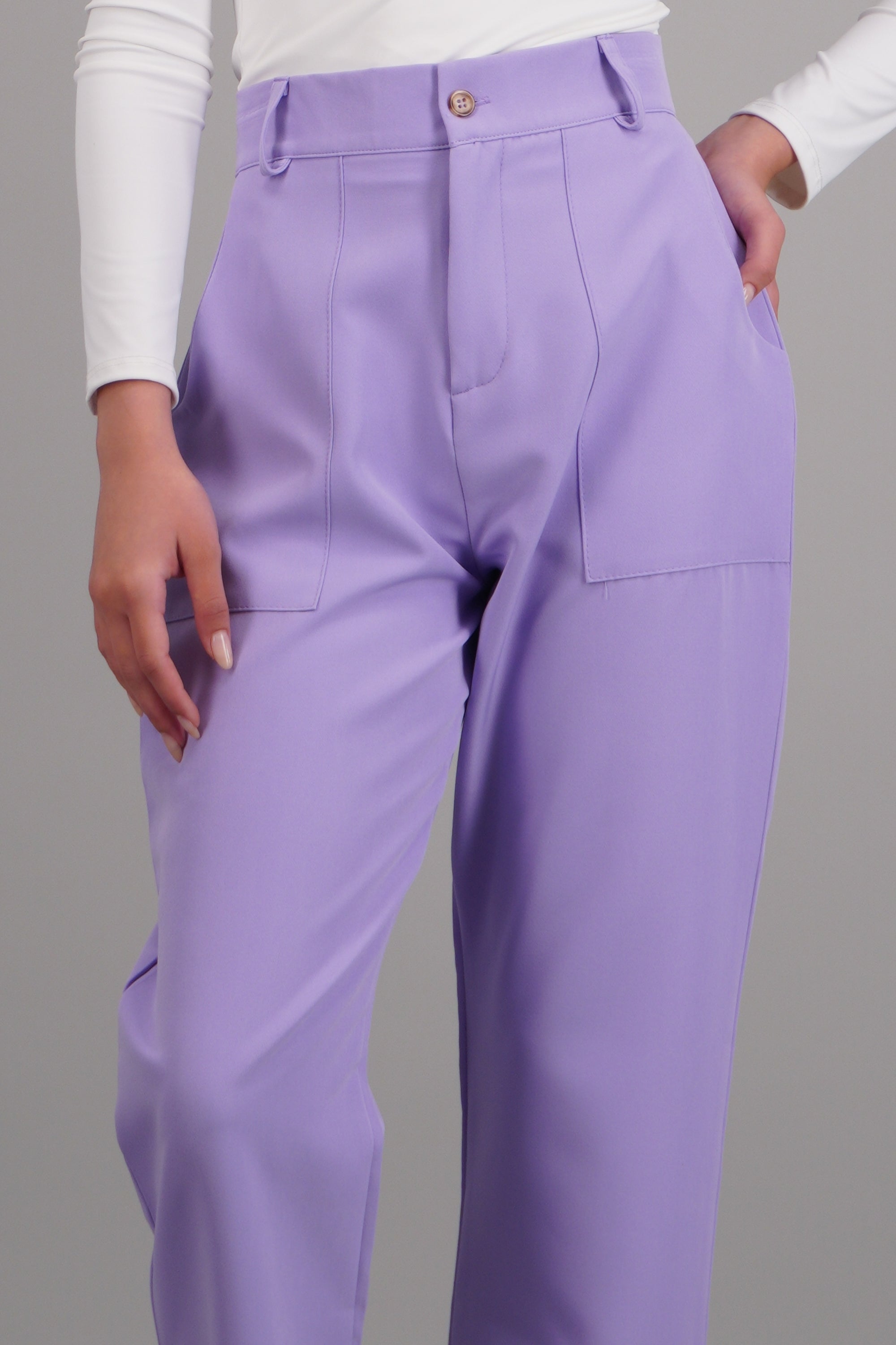 Pantalón Cintura Alta Capri Bolsas LILA