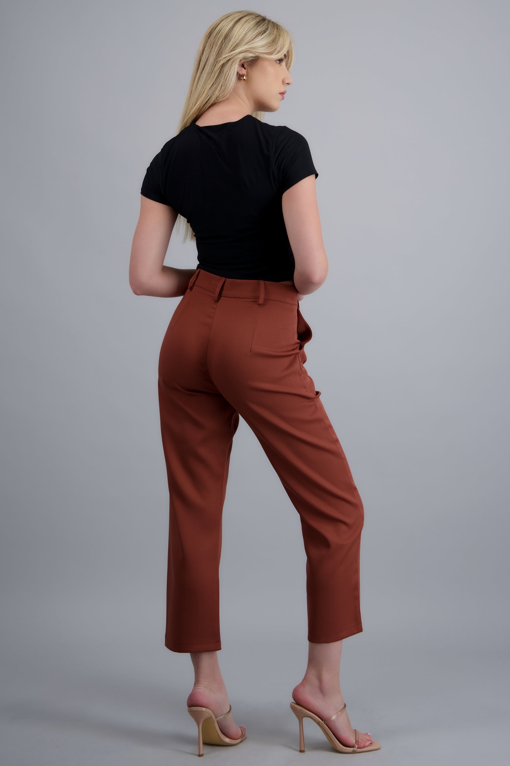 Pantalón Cintura Alta Capri Bolsas LADRILLO