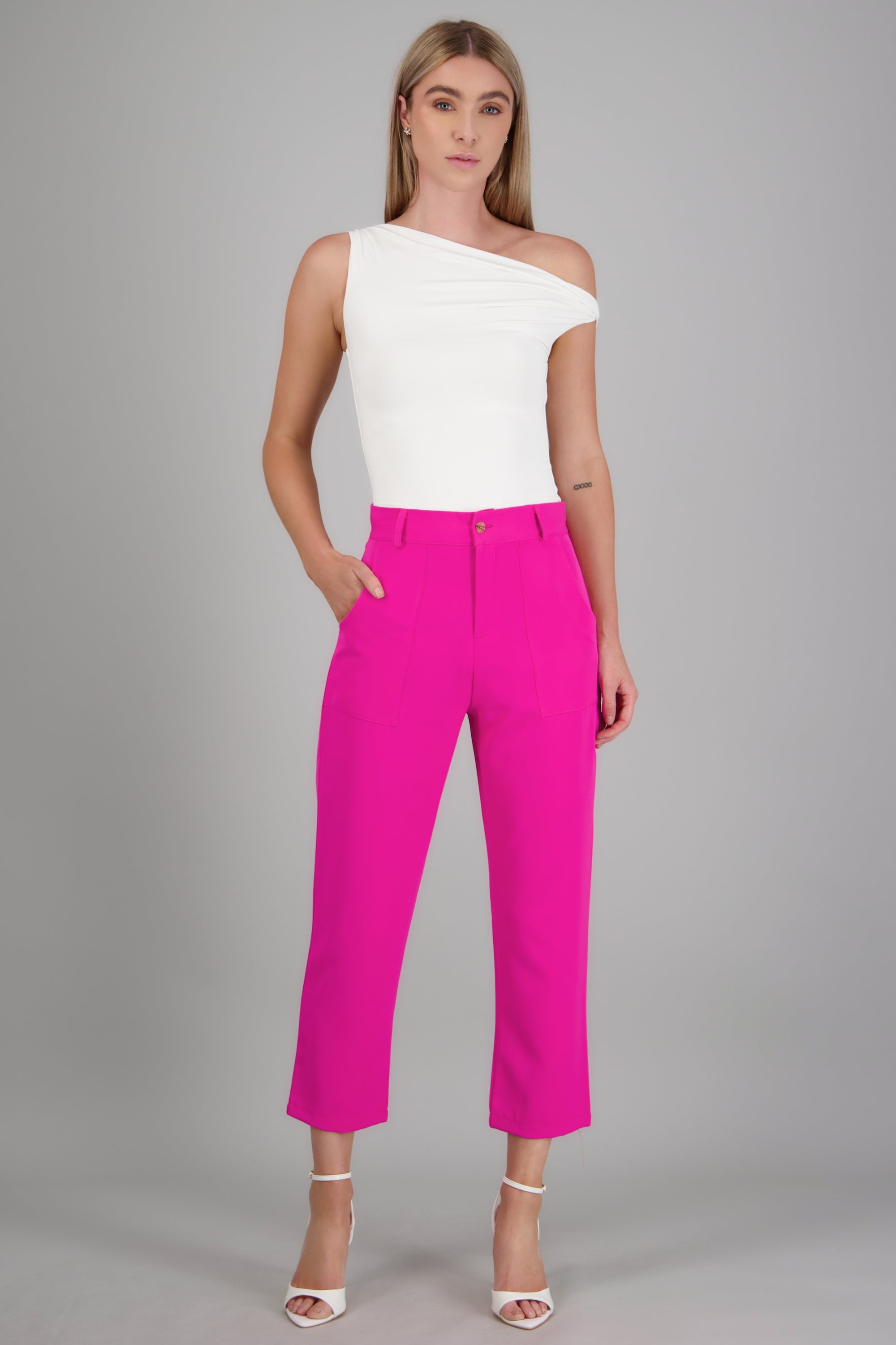 Pantalón Cintura Alta Capri Bolsas ROSA