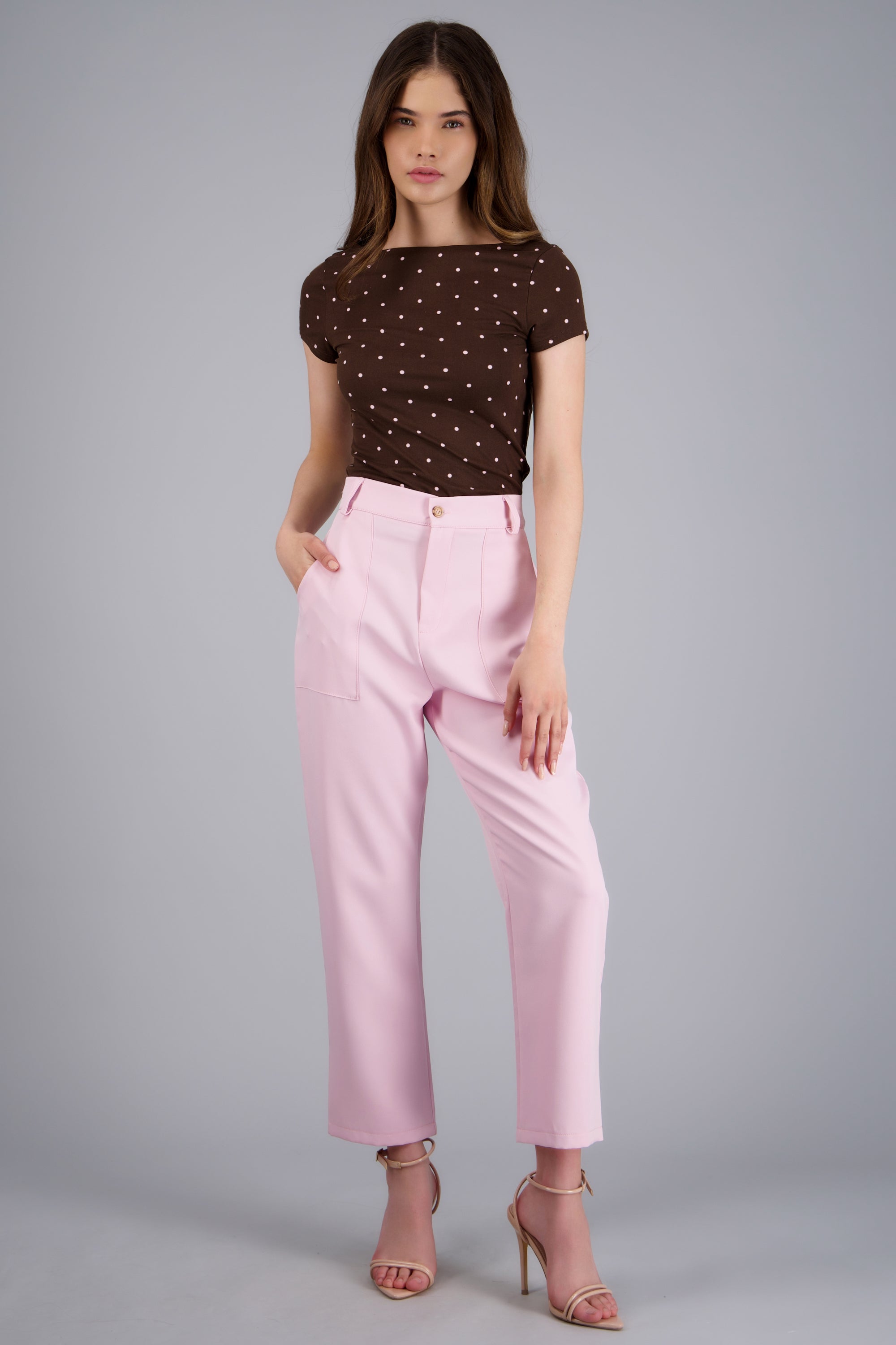 Pantalón Cintura Alta Capri Bolsas ROSA PASTEL