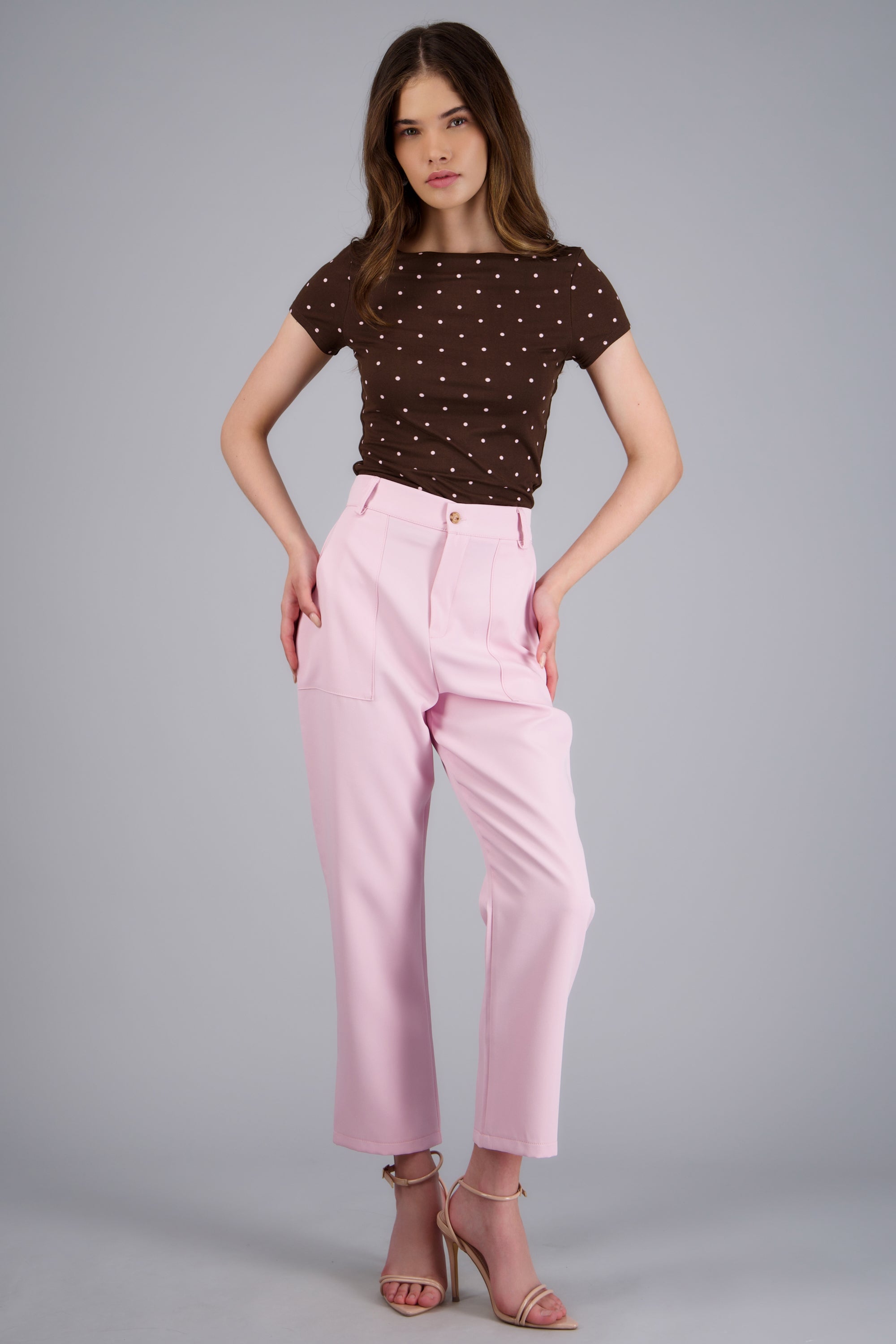 Pantalón Cintura Alta Capri Bolsas ROSA PASTEL