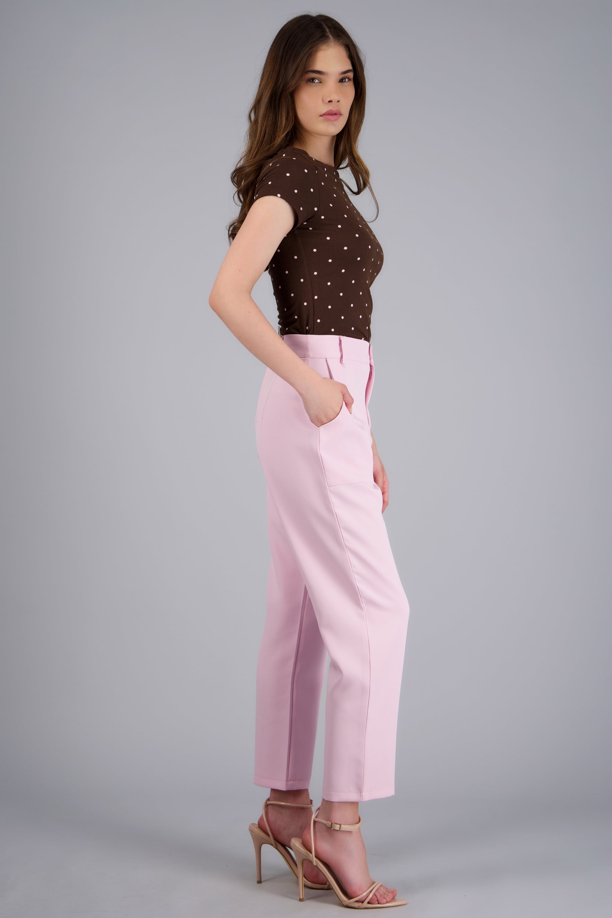 Pantalón Cintura Alta Capri Bolsas ROSA PASTEL