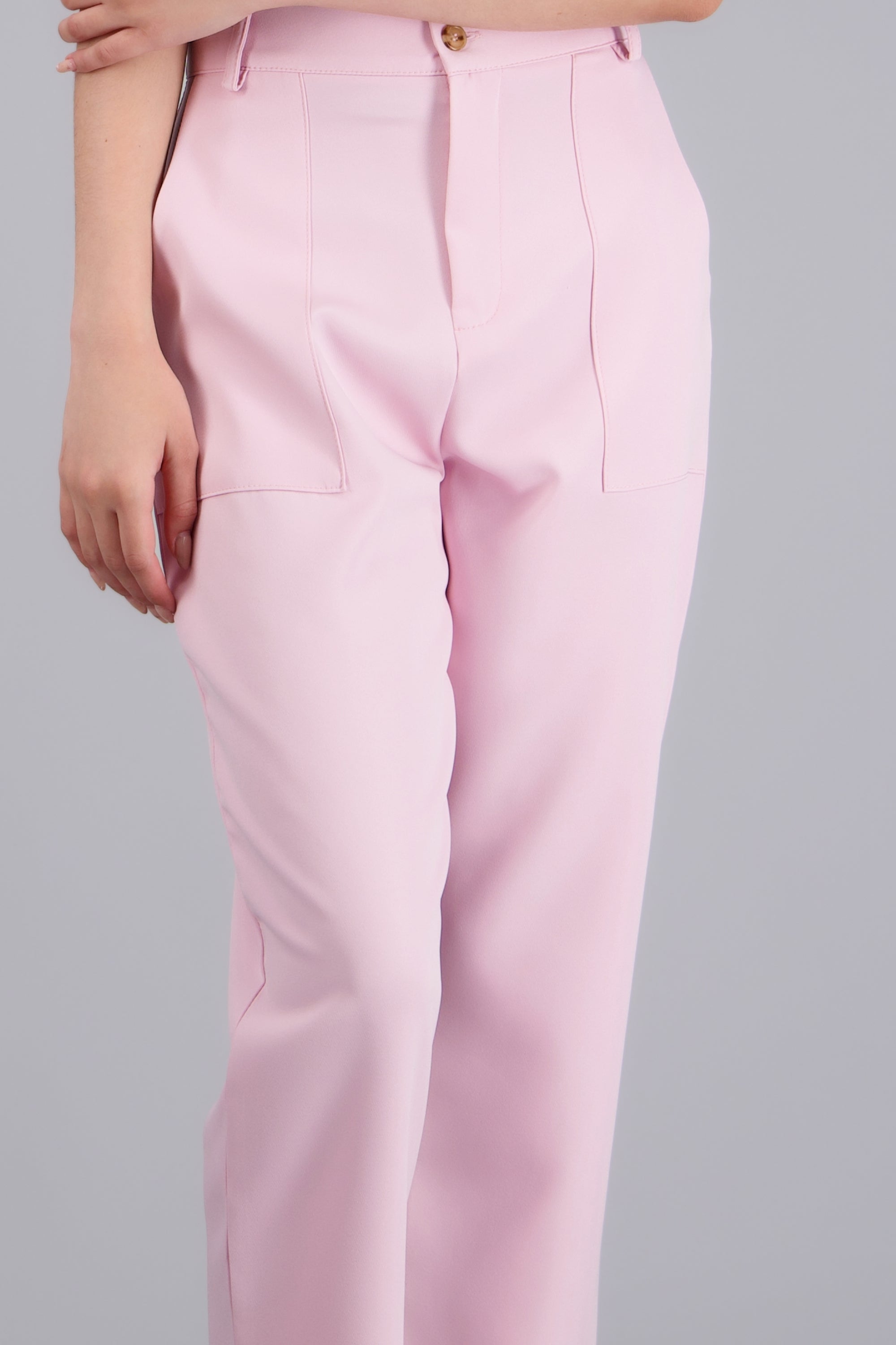 Pantalón Cintura Alta Capri Bolsas ROSA PASTEL