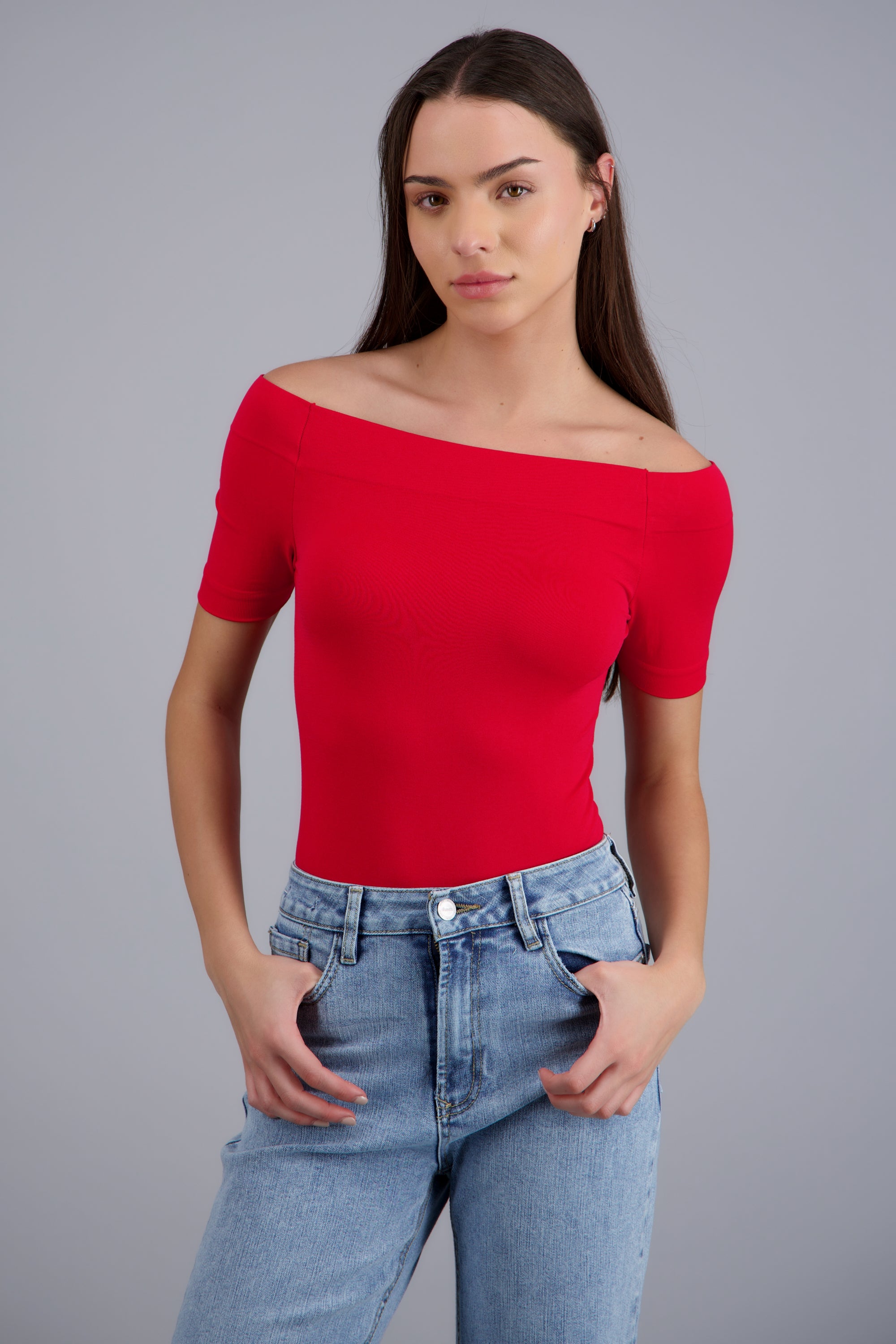Bodysuit Liso Hombros Descubiertos ROJO TOMATE