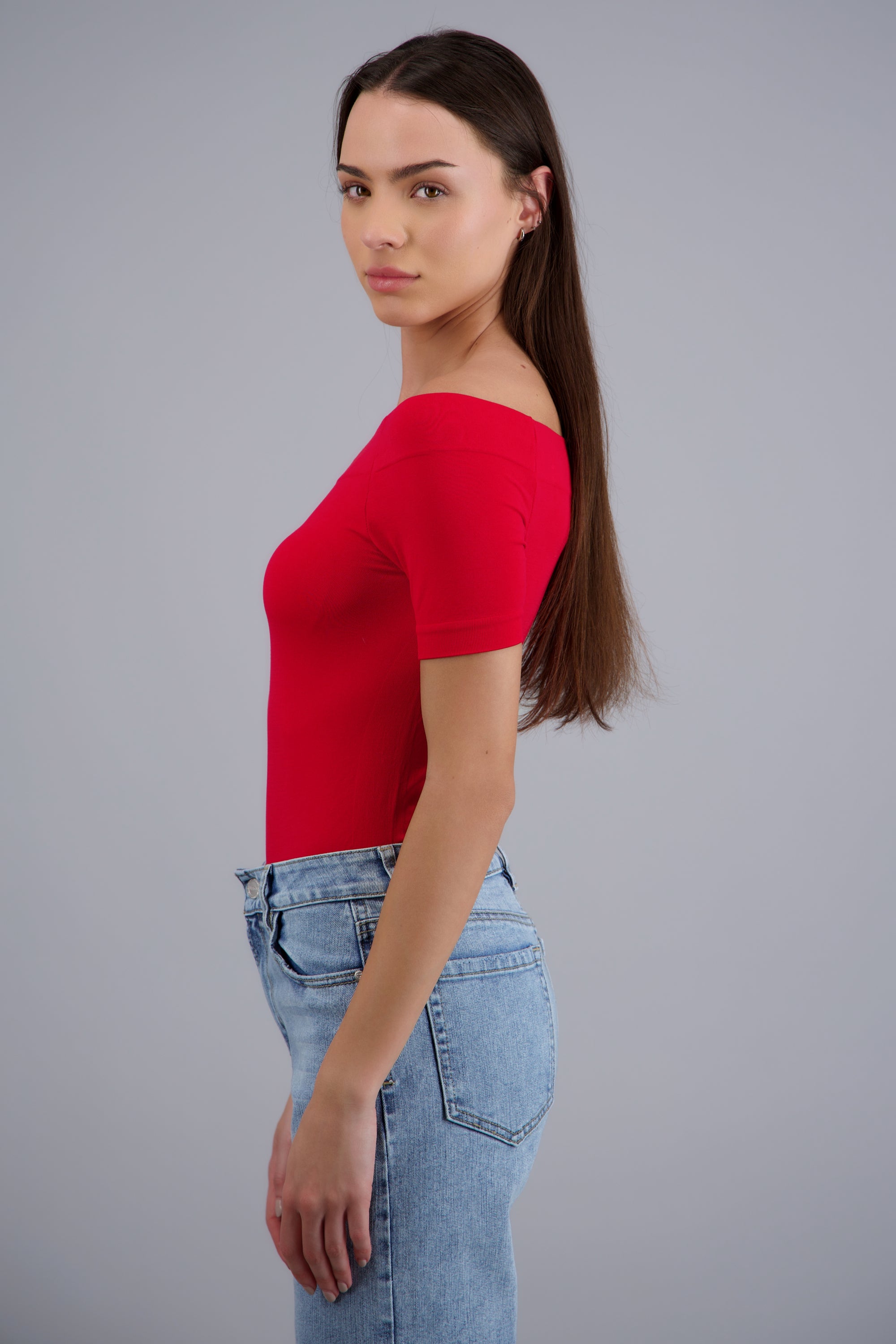 Bodysuit Liso Hombros Descubiertos ROJO TOMATE