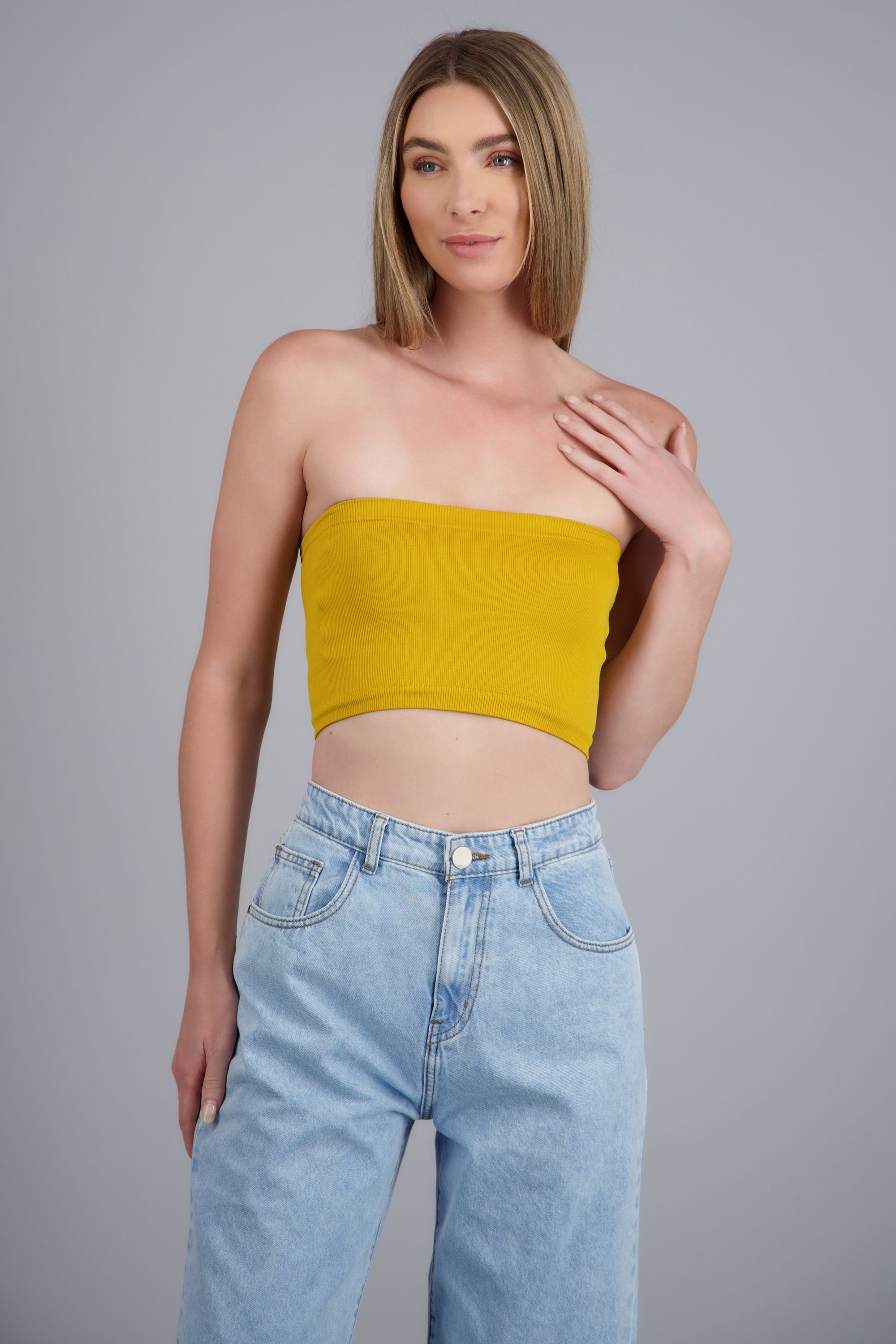 Top Tubo Elástico Acanalado MOSTAZA