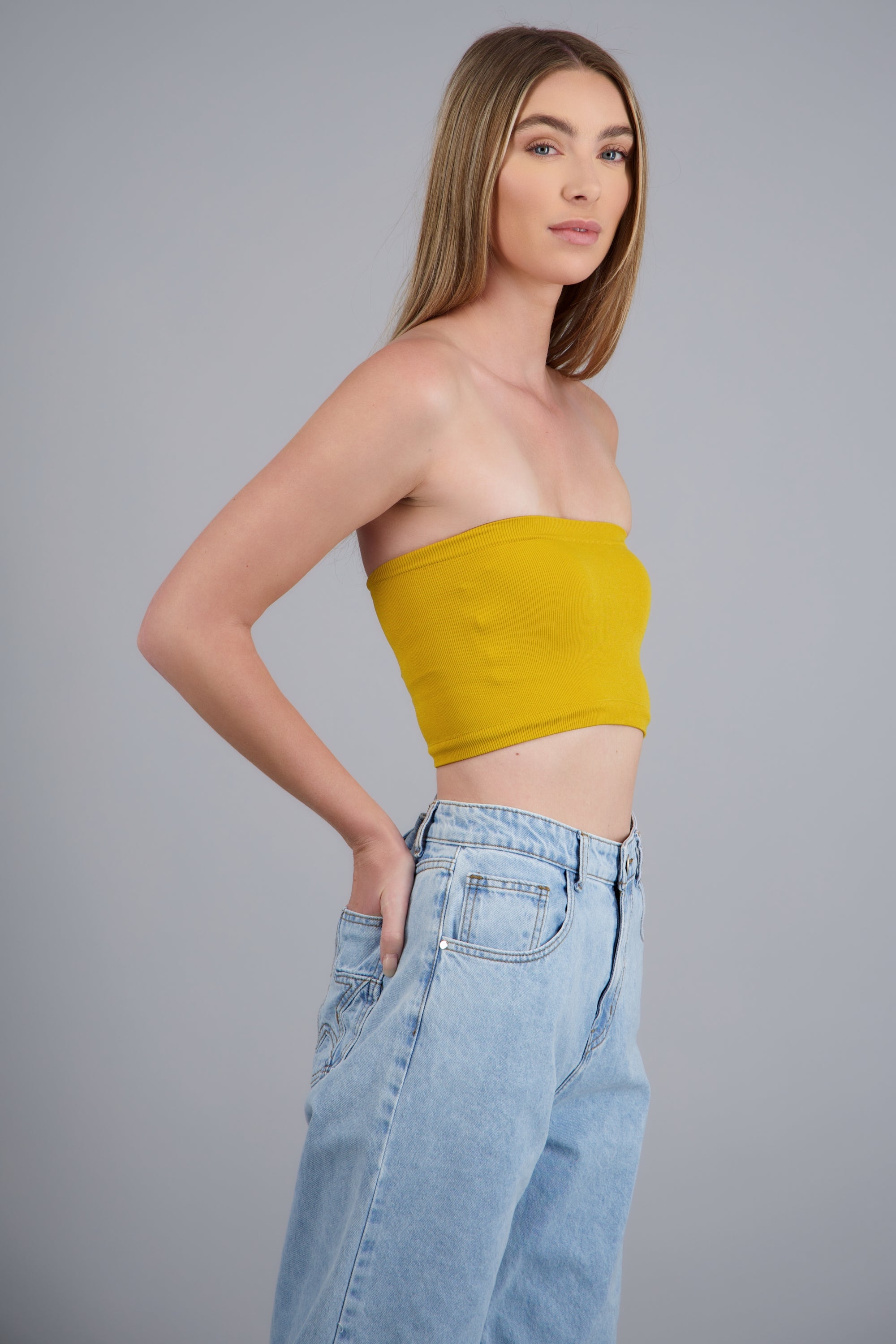 Top Tubo Elástico Acanalado MOSTAZA