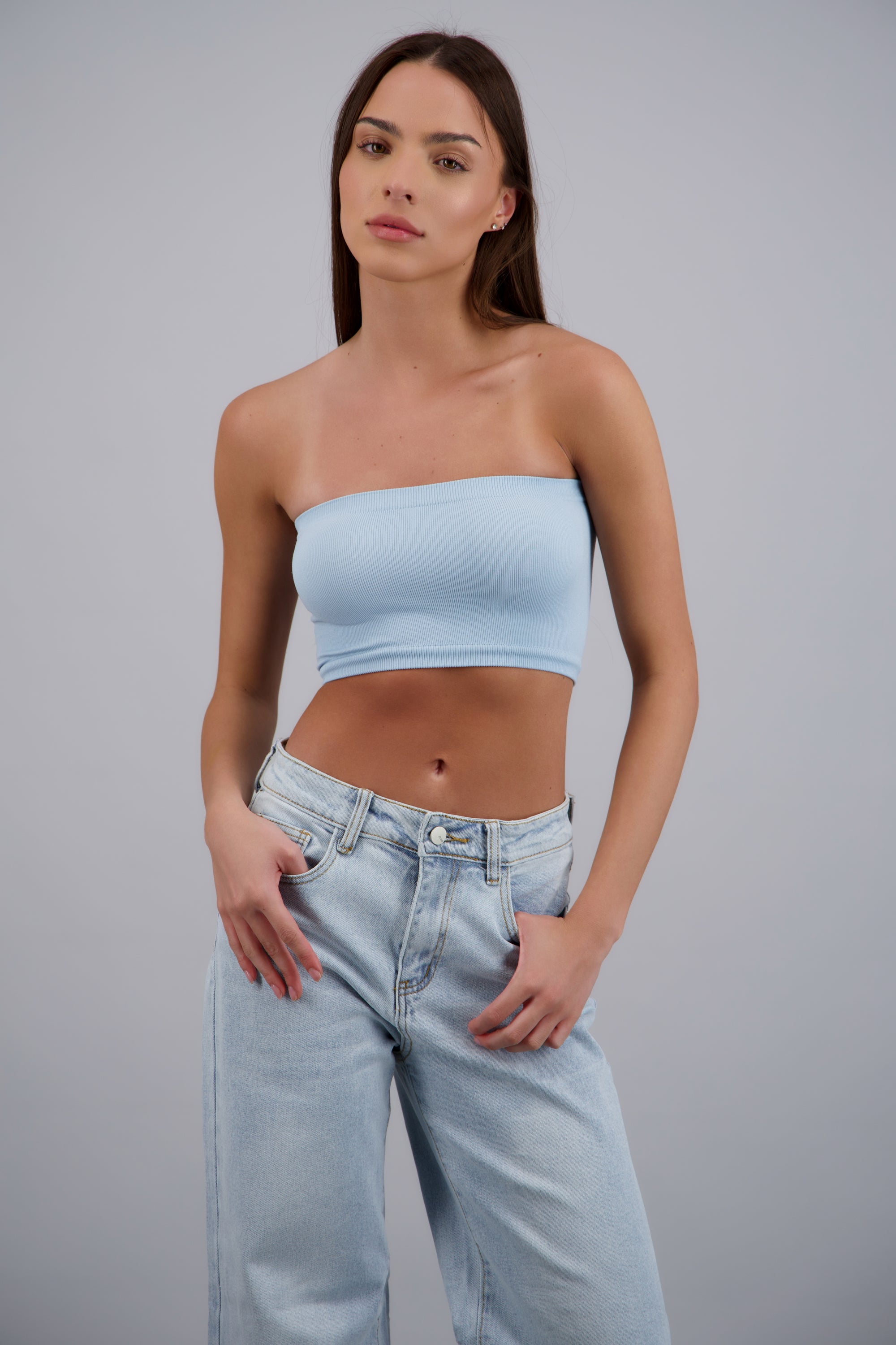 Top Tubo Elástico Acanalado AZUL PASTEL