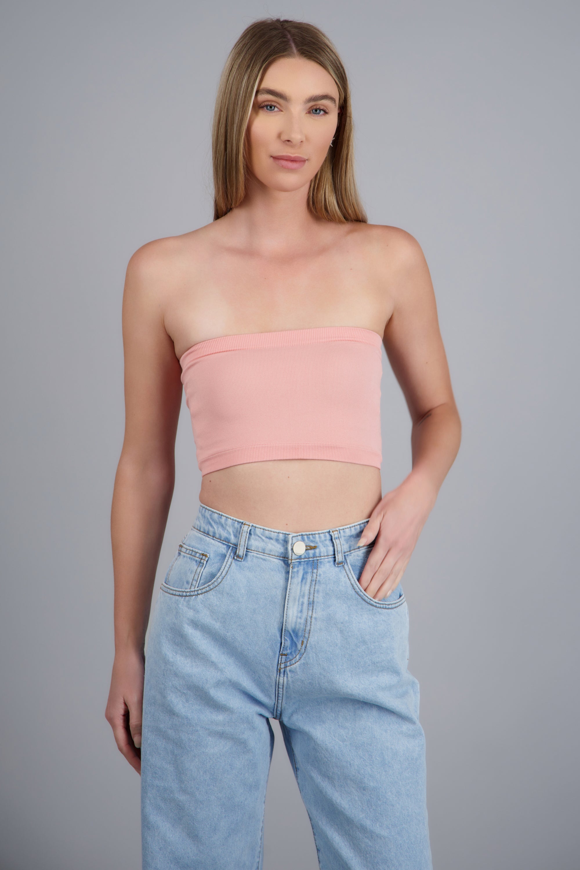 Top Tubo Elástico Acanalado CORAL