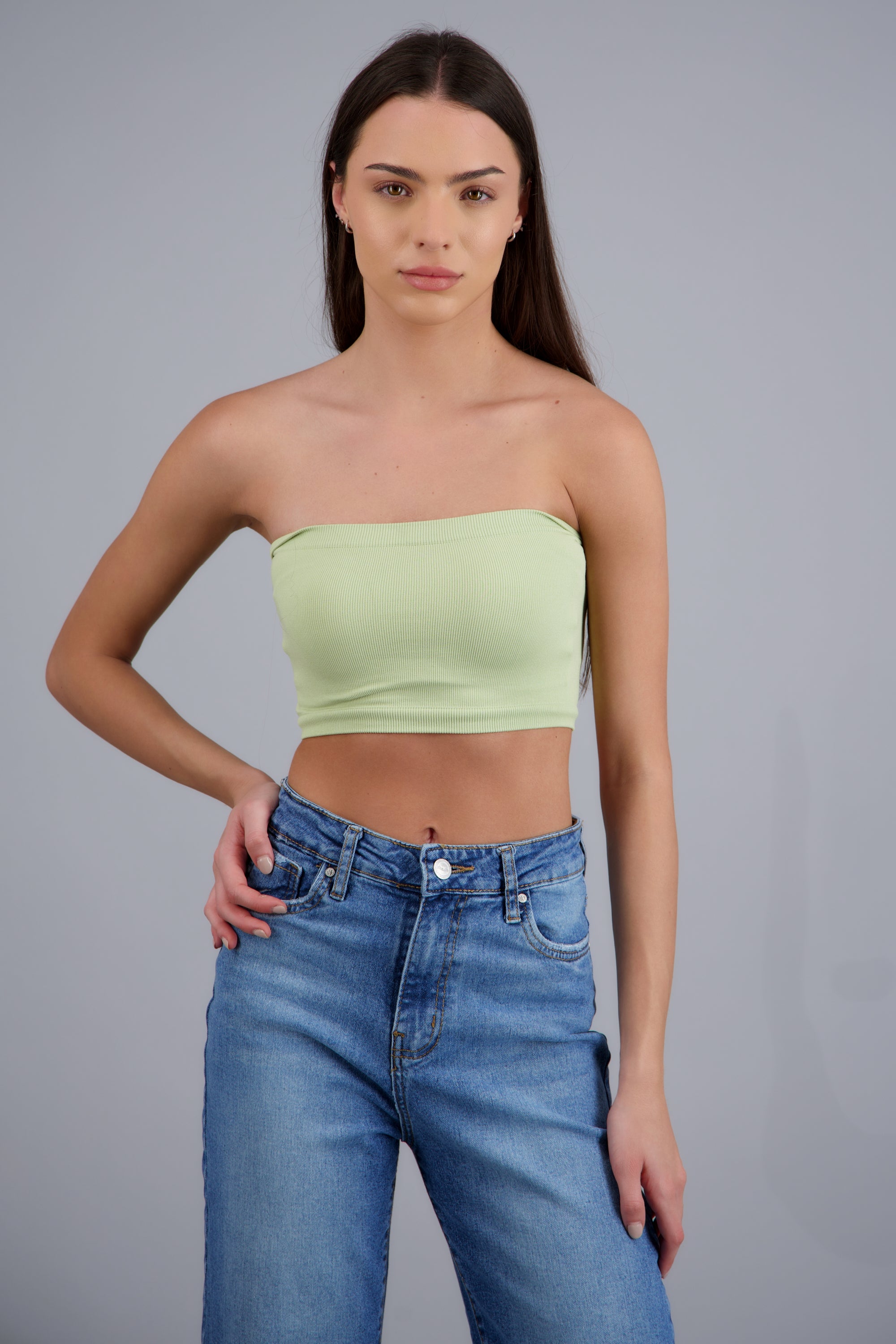 Top Tubo Elástico Acanalado VERDE CLARO