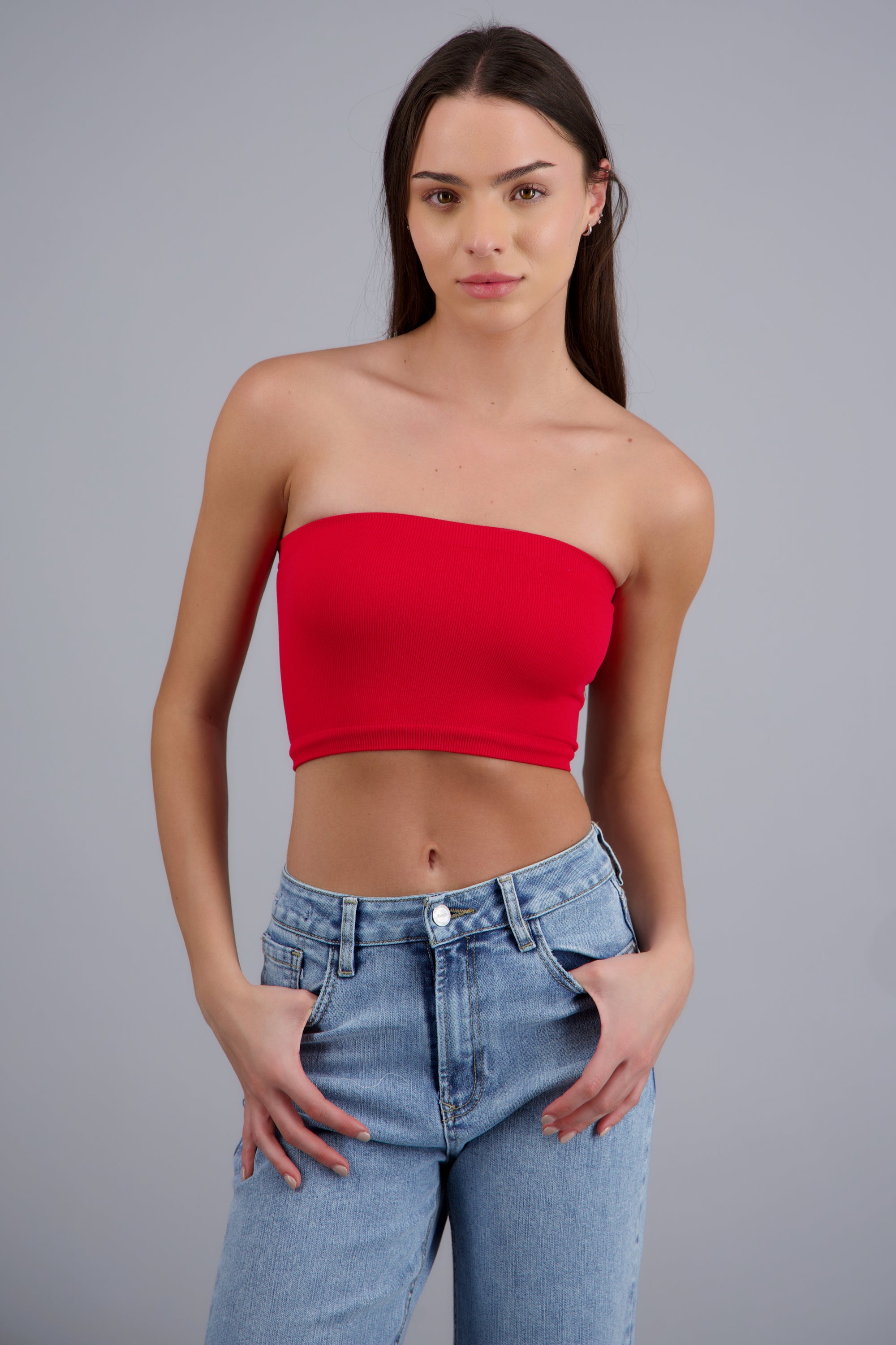 Top Tubo Elástico Acanalado ROJO TOMATE