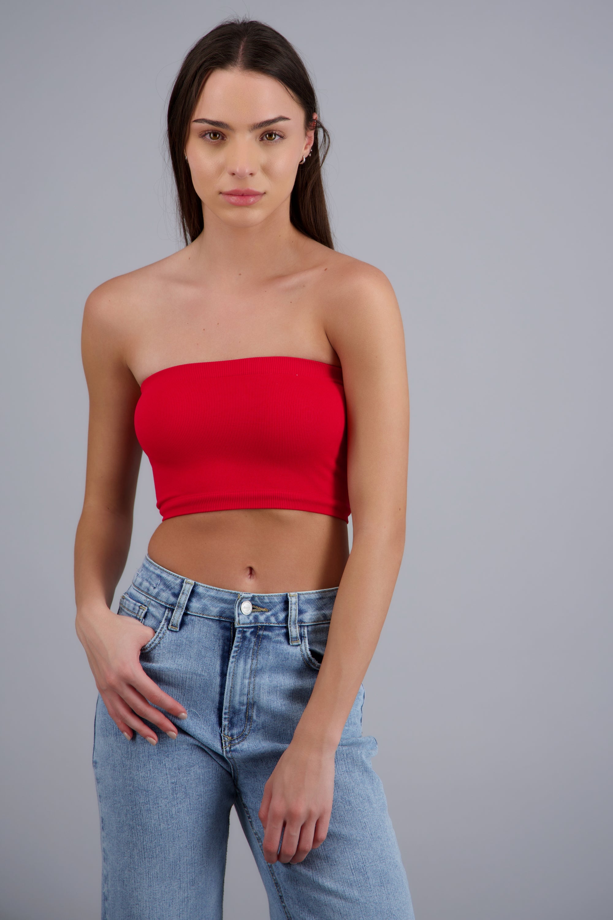 Top Tubo Elástico Acanalado ROJO TOMATE