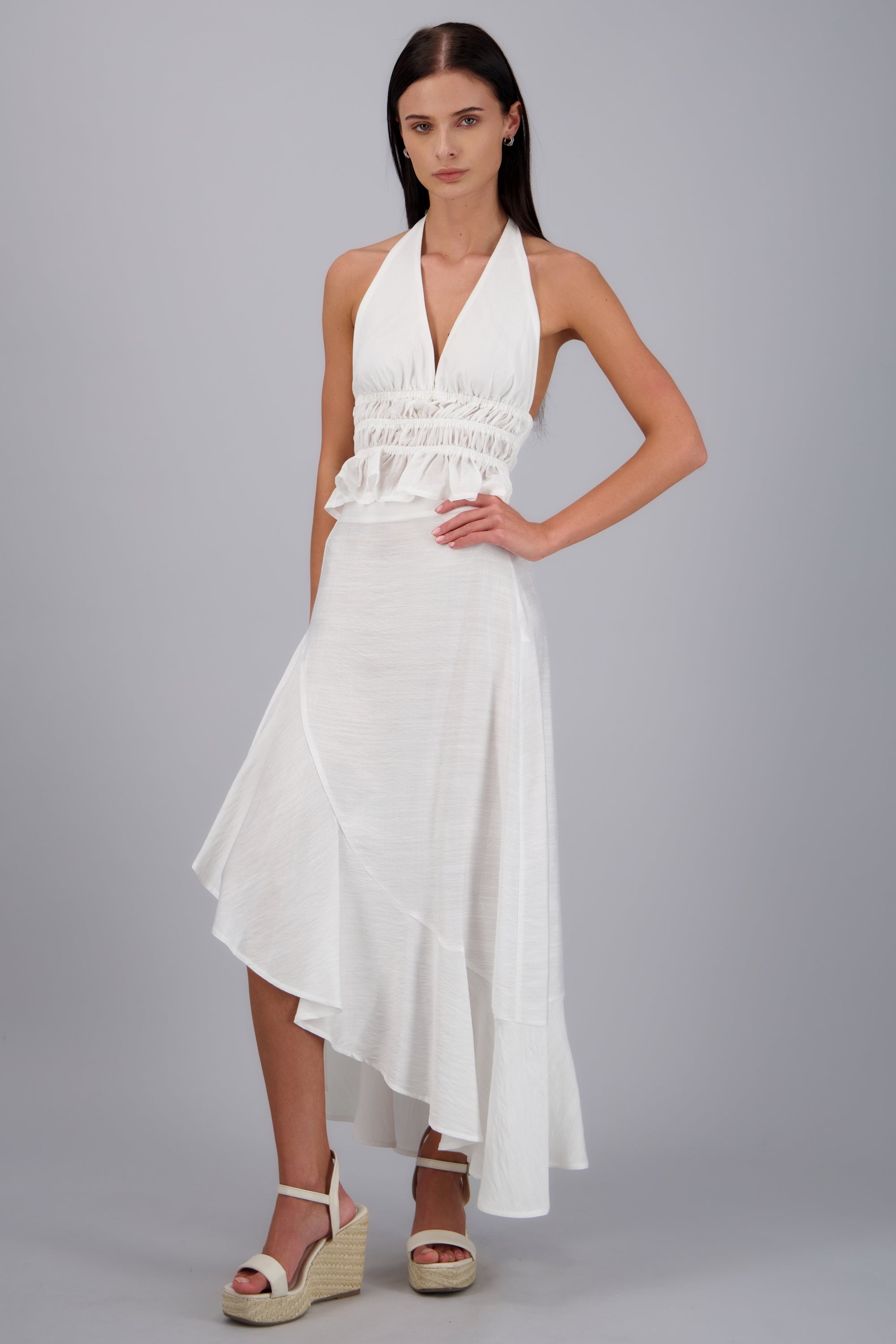 Falda olanes diagonal midi BLANCO