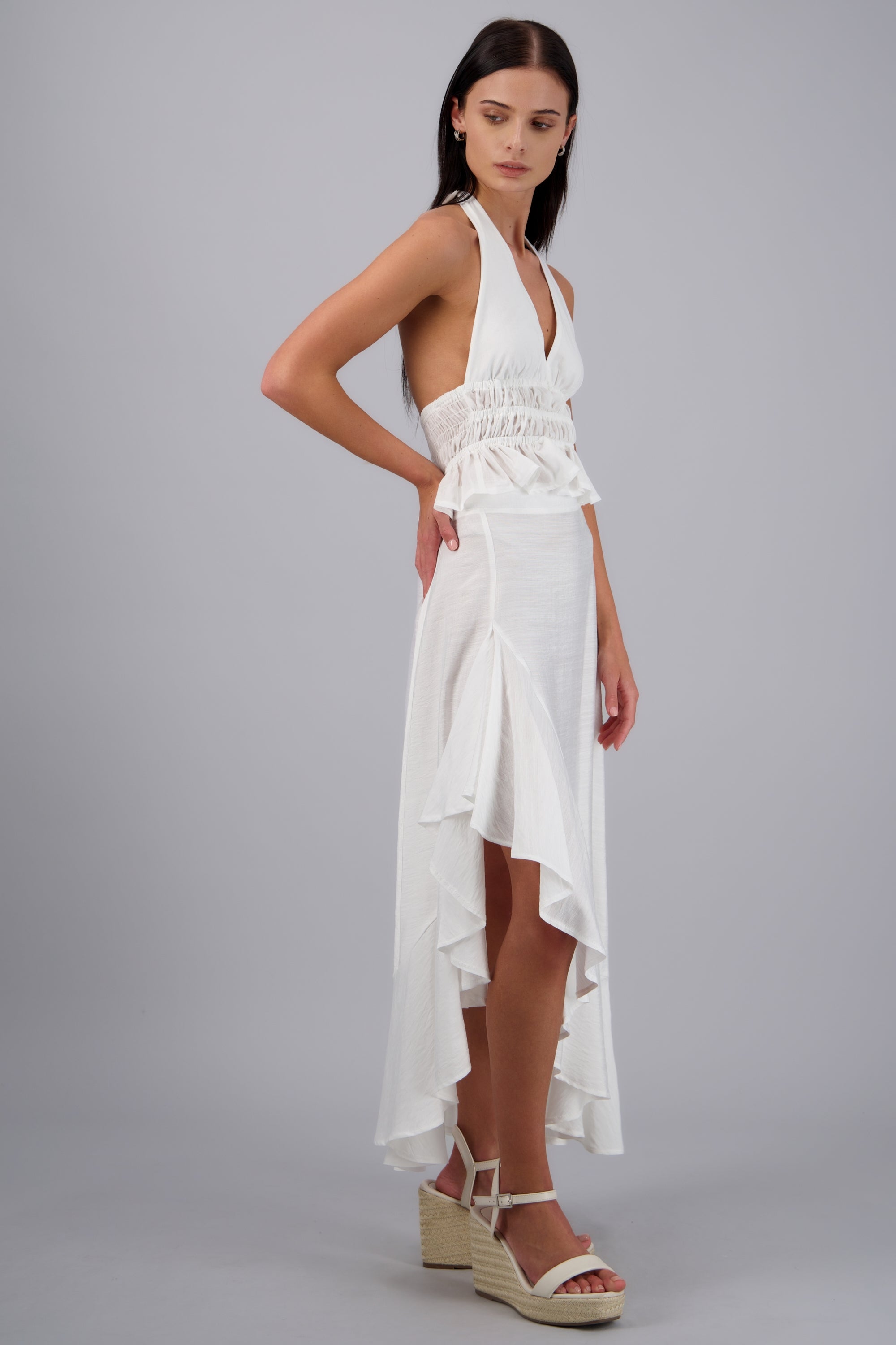 Falda olanes diagonal midi BLANCO